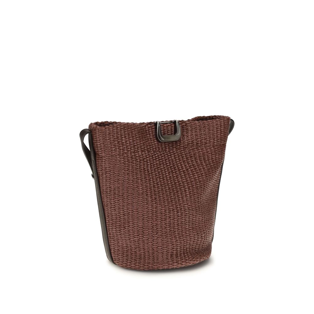Brunello Cucinelli Sartorial Small Bucket Bag - Bordeaux Techno Raffia