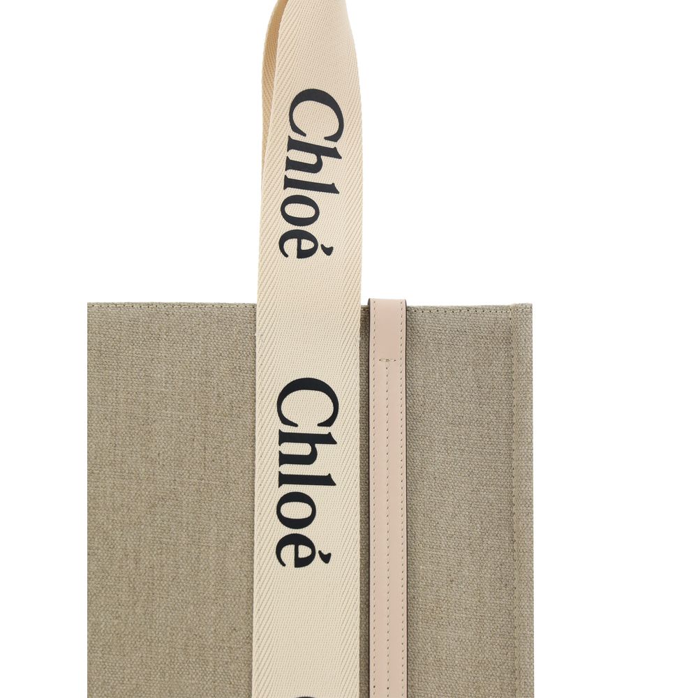 Chloé Woody Medium Tote Bag in Linen - Cement Pink