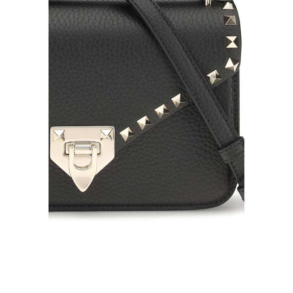 Valentino Garavani Rockstud Small Shoulder Bag in Grainy Calfskin - Black