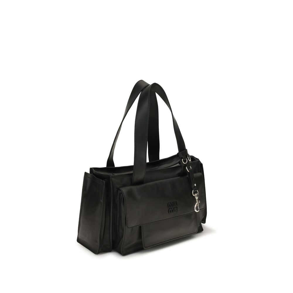 Miu Miu Utilitaire Nappa Leather Shopping Bag - Black