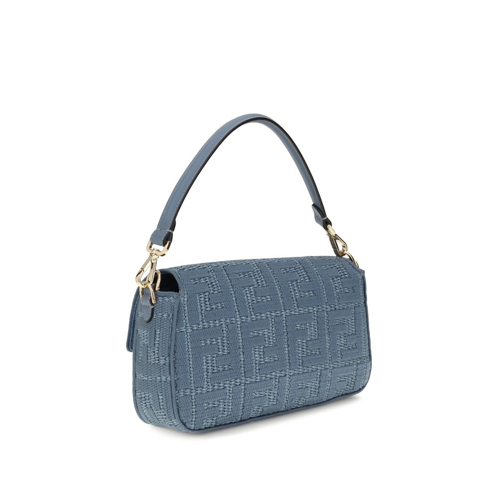 Fendi Baguette Woven Raffia-Effect Bag with FF Embroidery - Blue