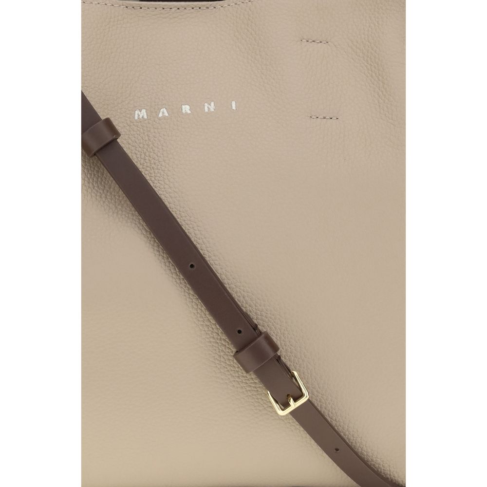 Marni Museo Soft Tote Bag - Moon Stone/Dark Burgundy/Coffee