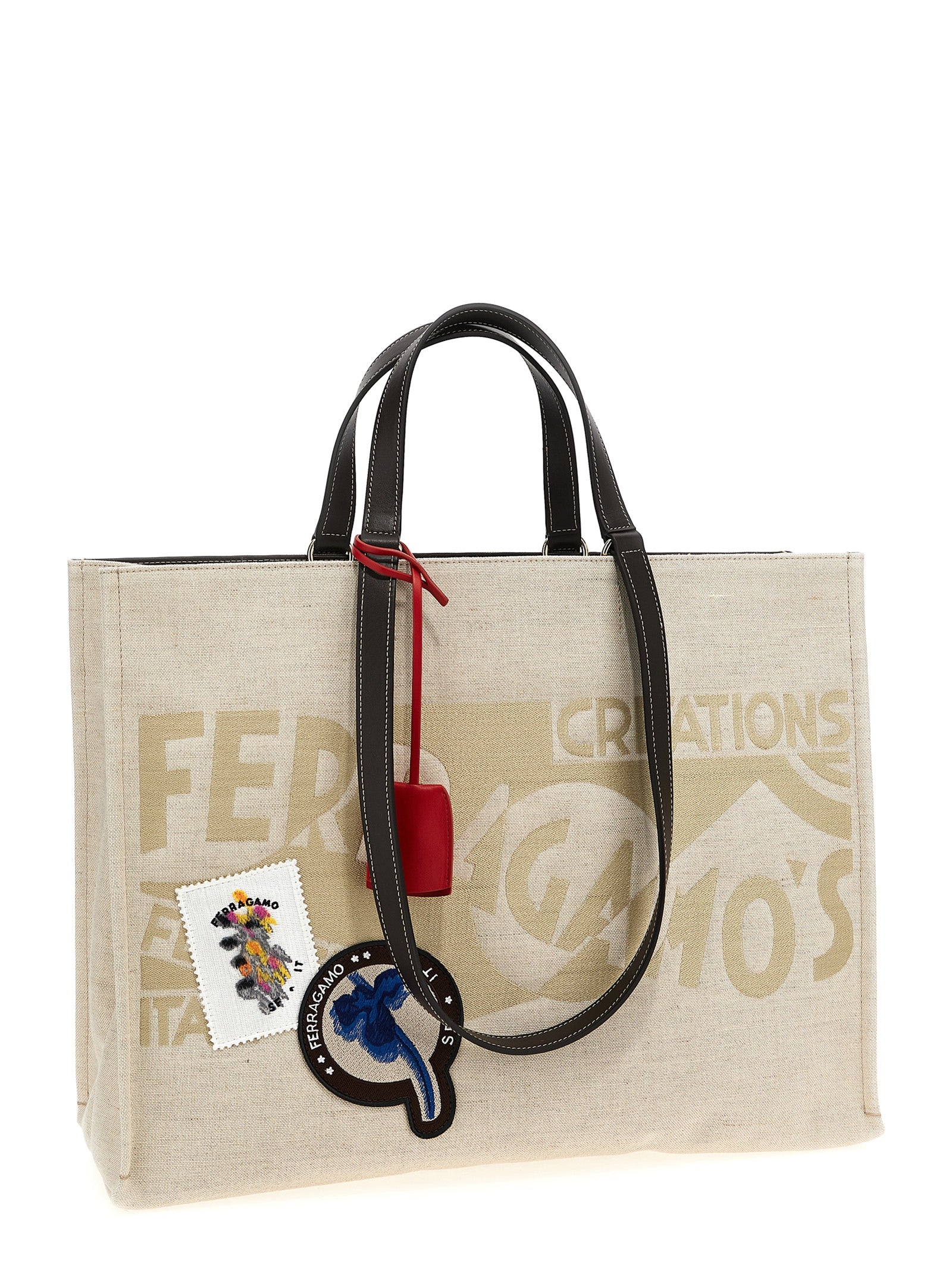 Ferragamo Tote Bag with Logo - Beige Canvas