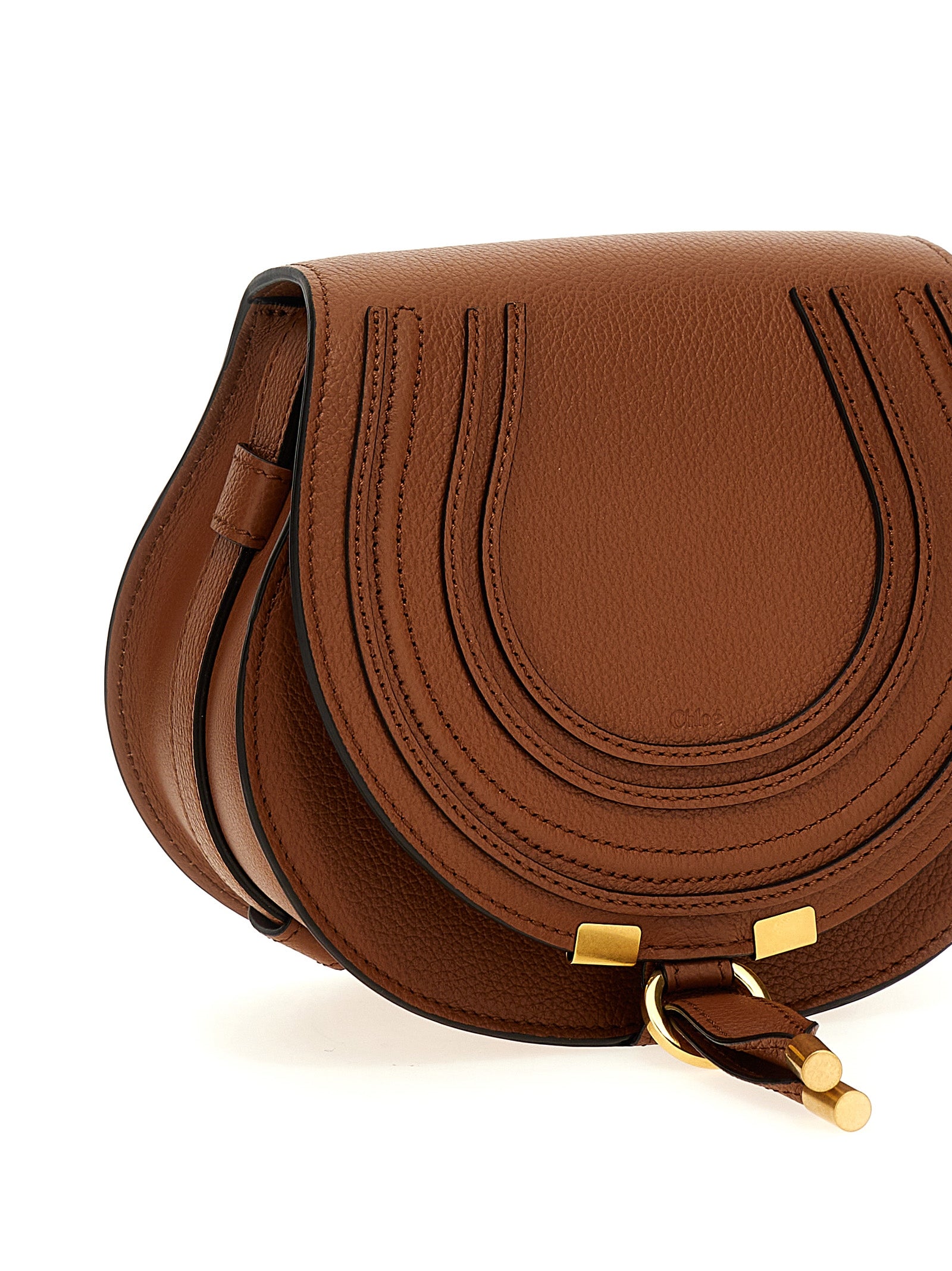 Chloé Marcie Small Saddle Bag - Tan Grained Leather