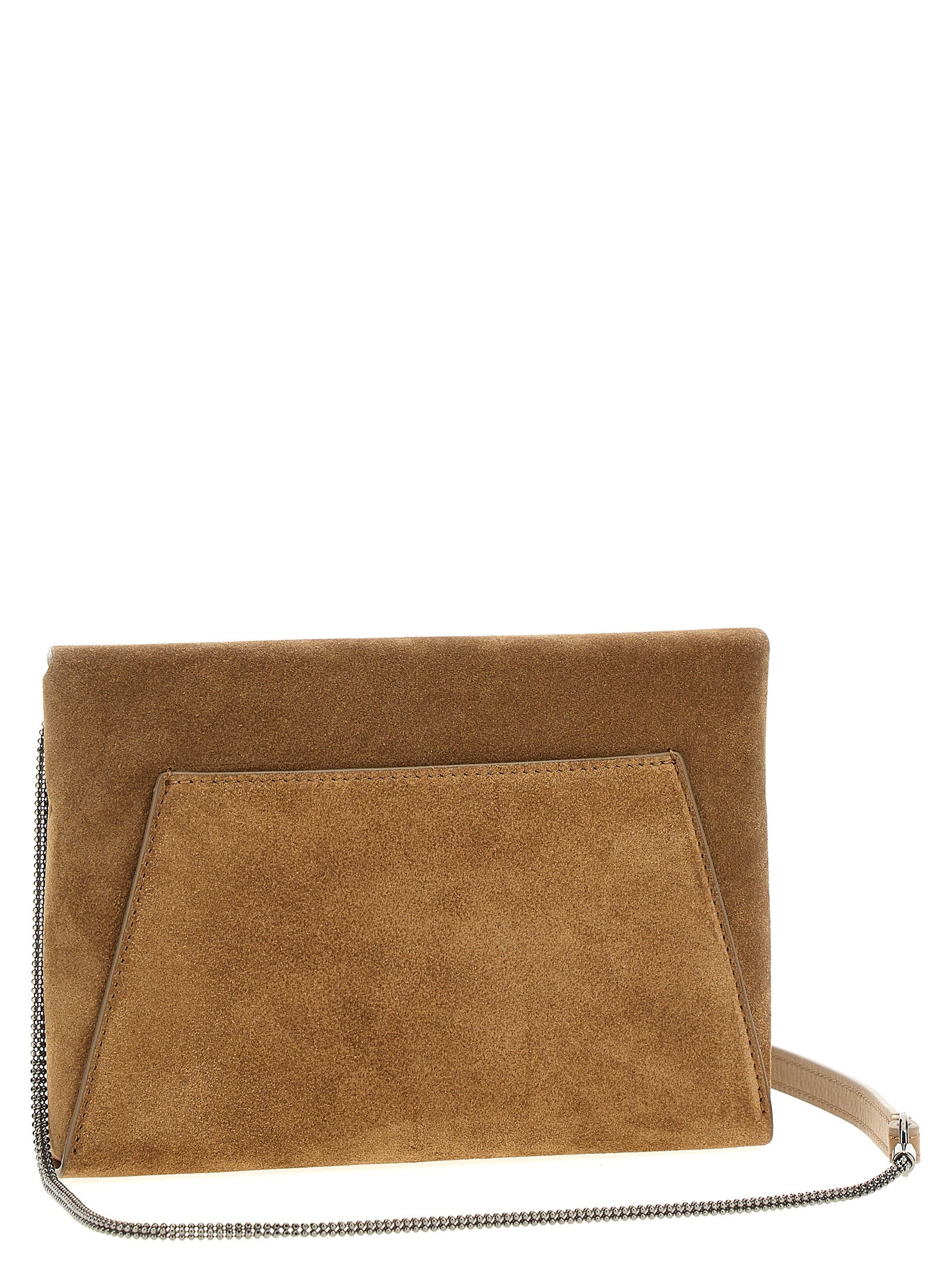 Brunello Cucinelli BC Duo Pochette with Precious Chain - Suede Brown