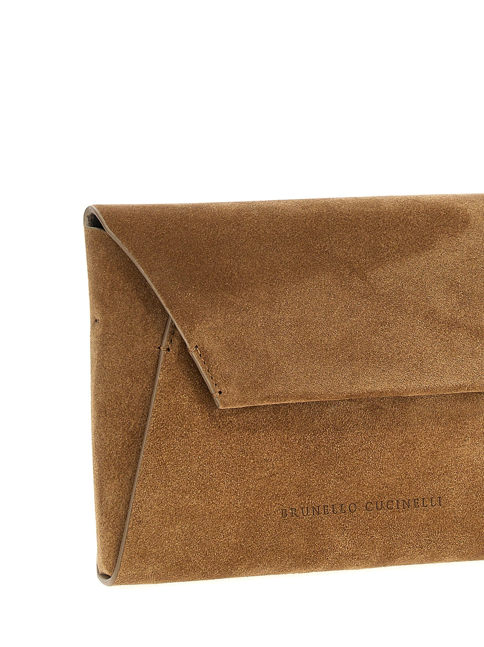 Brunello Cucinelli BC Duo Pochette with Precious Chain - Suede Brown