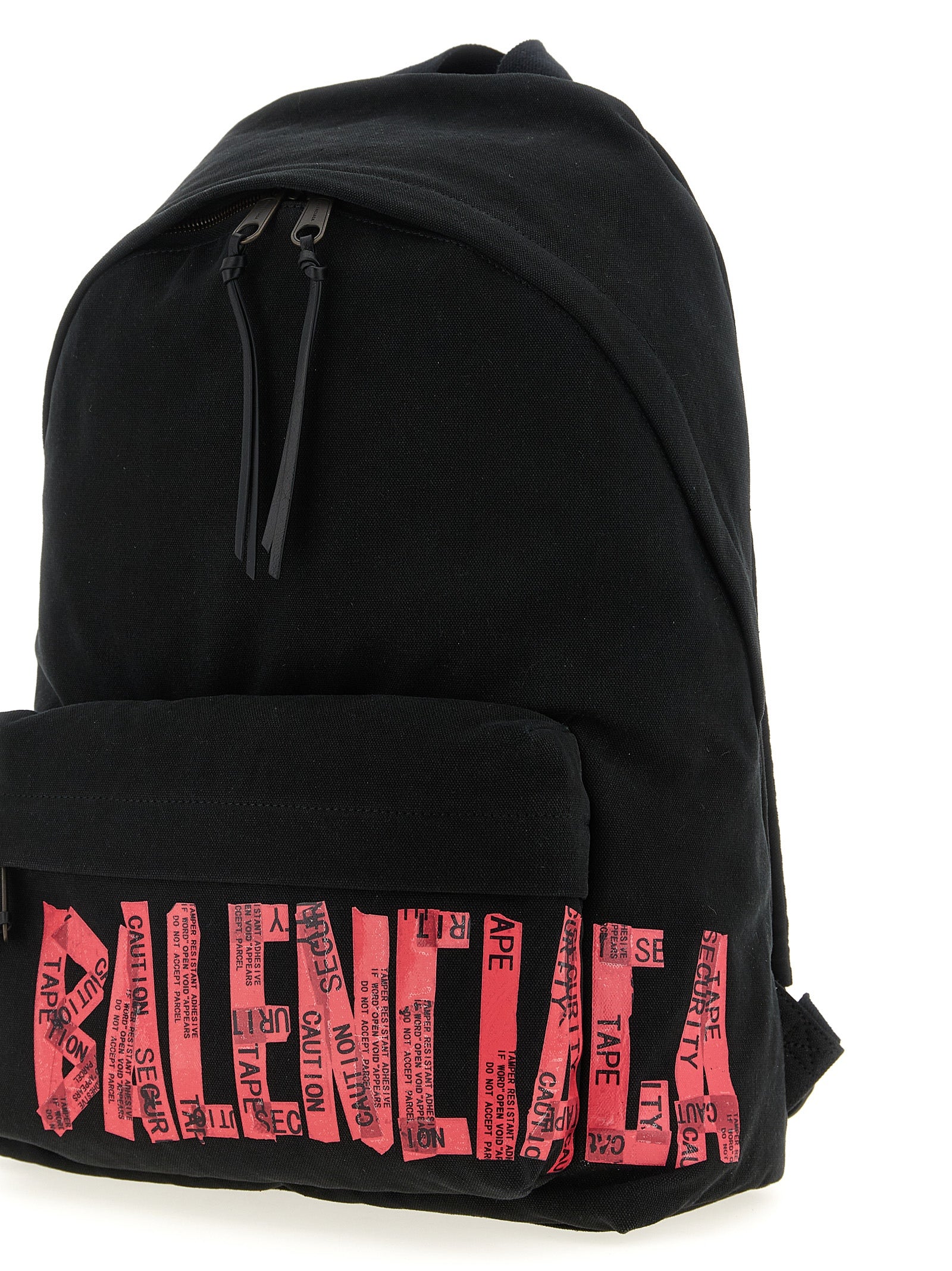 Balenciaga Men's Tape Type Backpack - Black and Red Washed Canvas