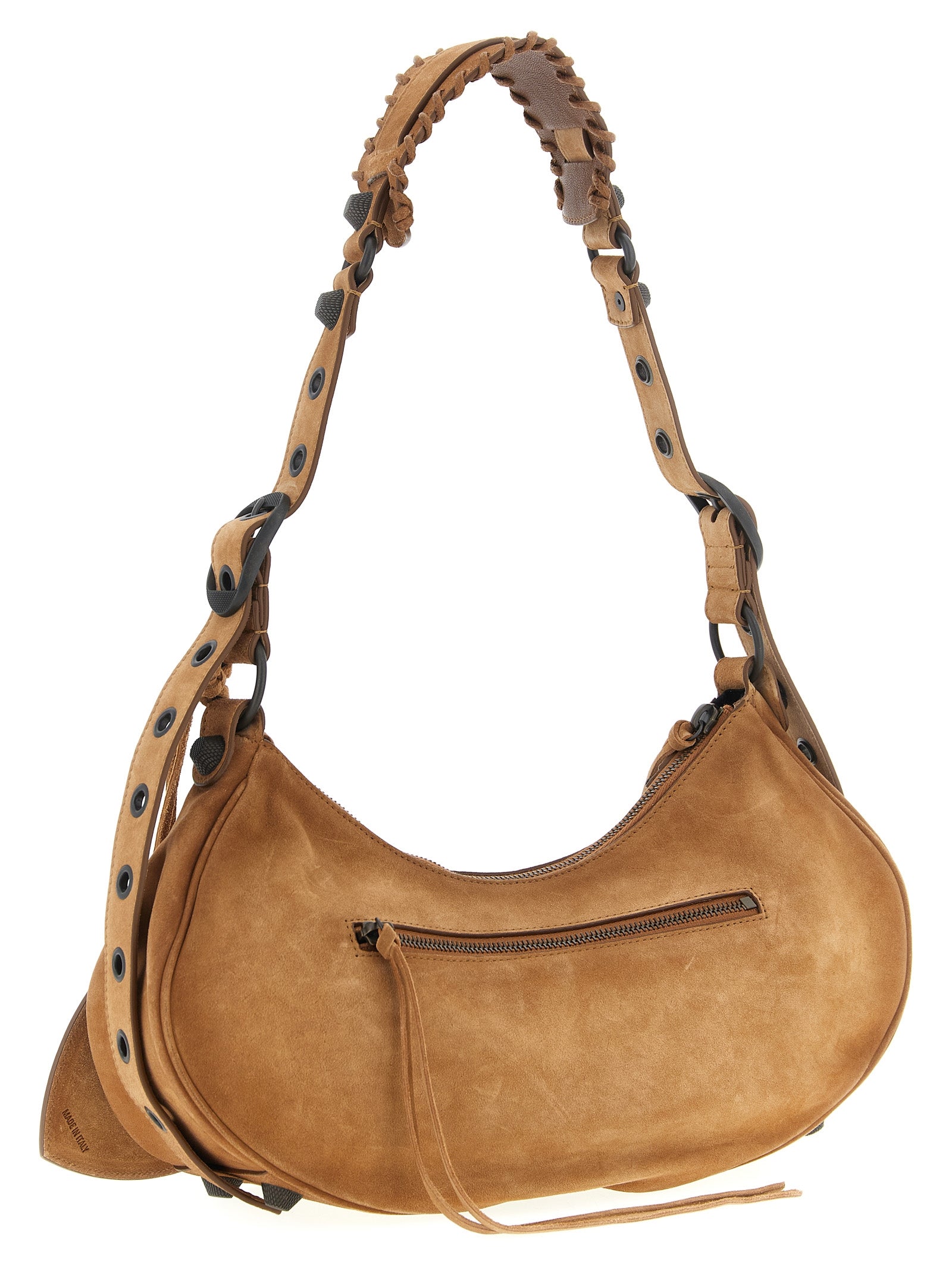 Balenciaga Le Cagole Shoulder Bag Small - Camel Waxed Suede Calfskin with Brass Hardware