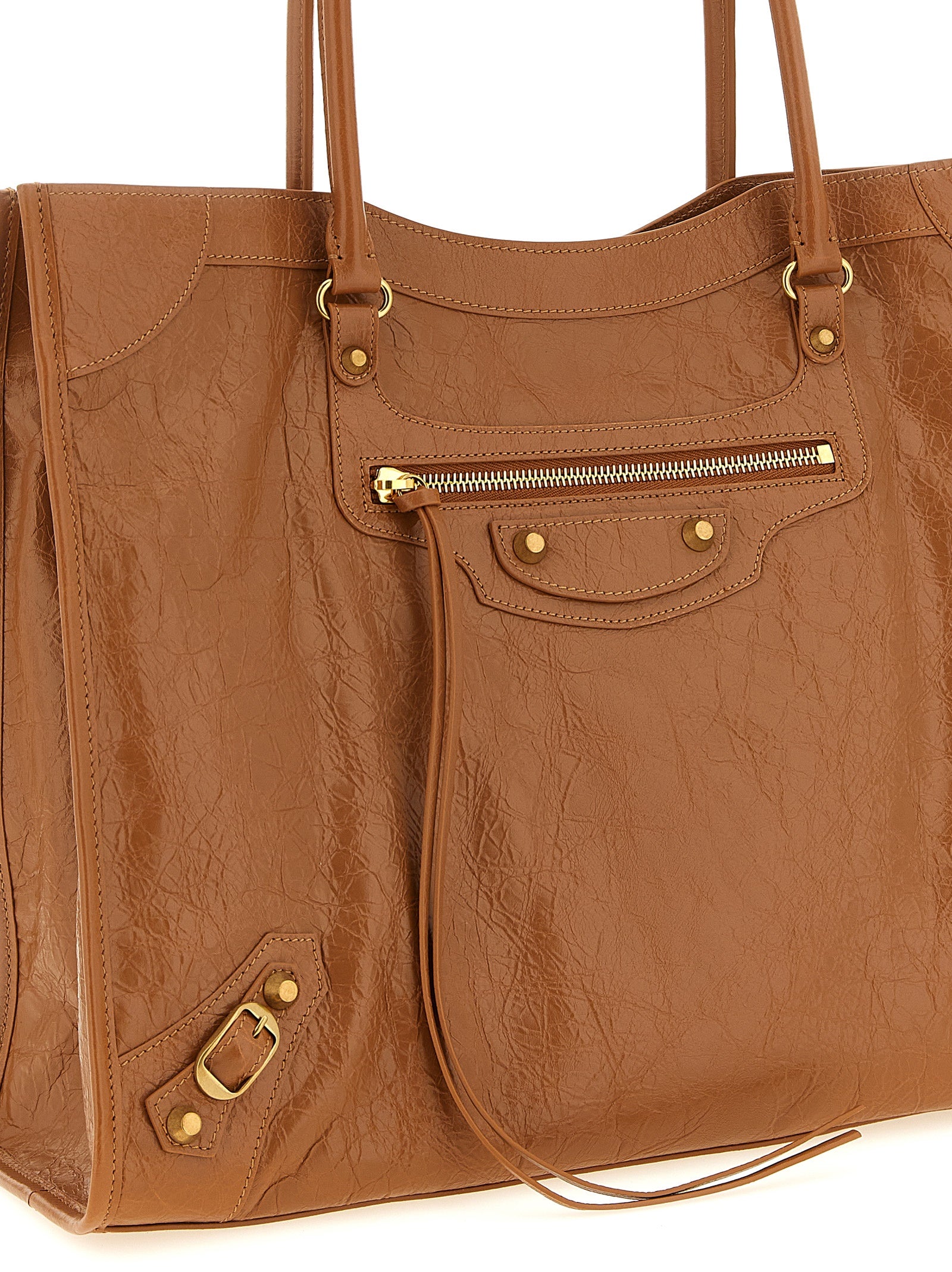 Balenciaga Le City Tote Bag Medium - Camel Arena Lambskin with Aged Gold Hardware