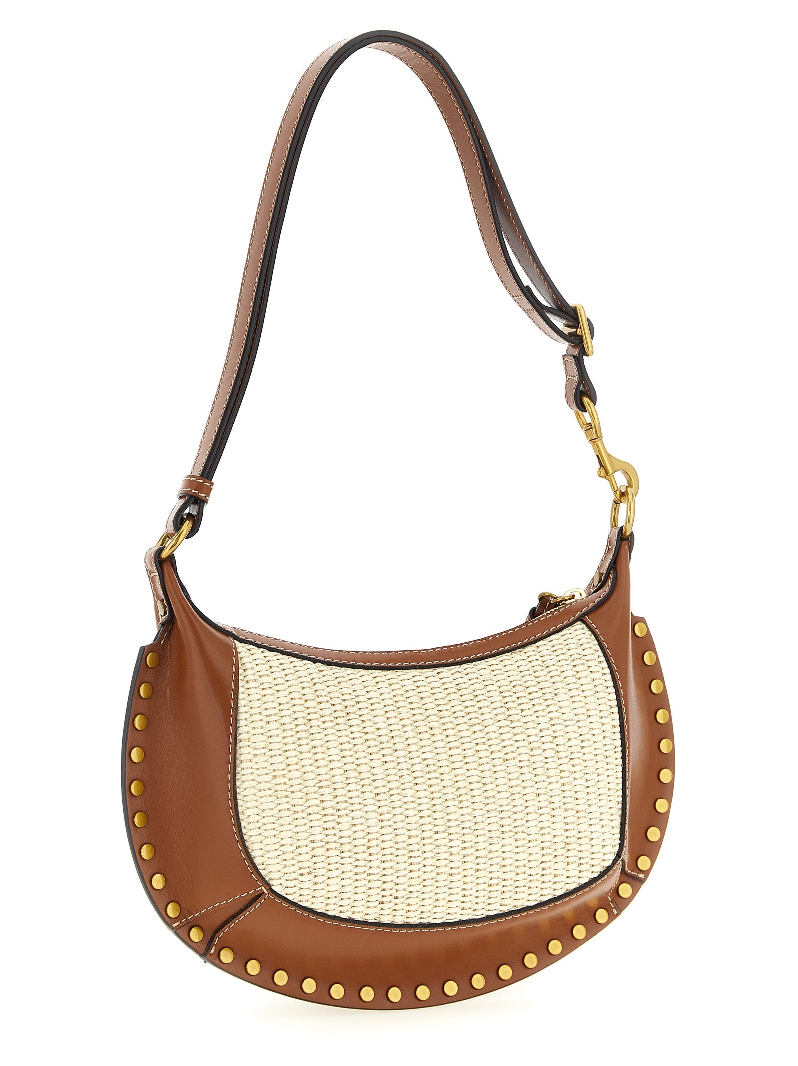 Isabel Marant Oskan Moon Shoulder Bag - Natural Raffia and Cognac