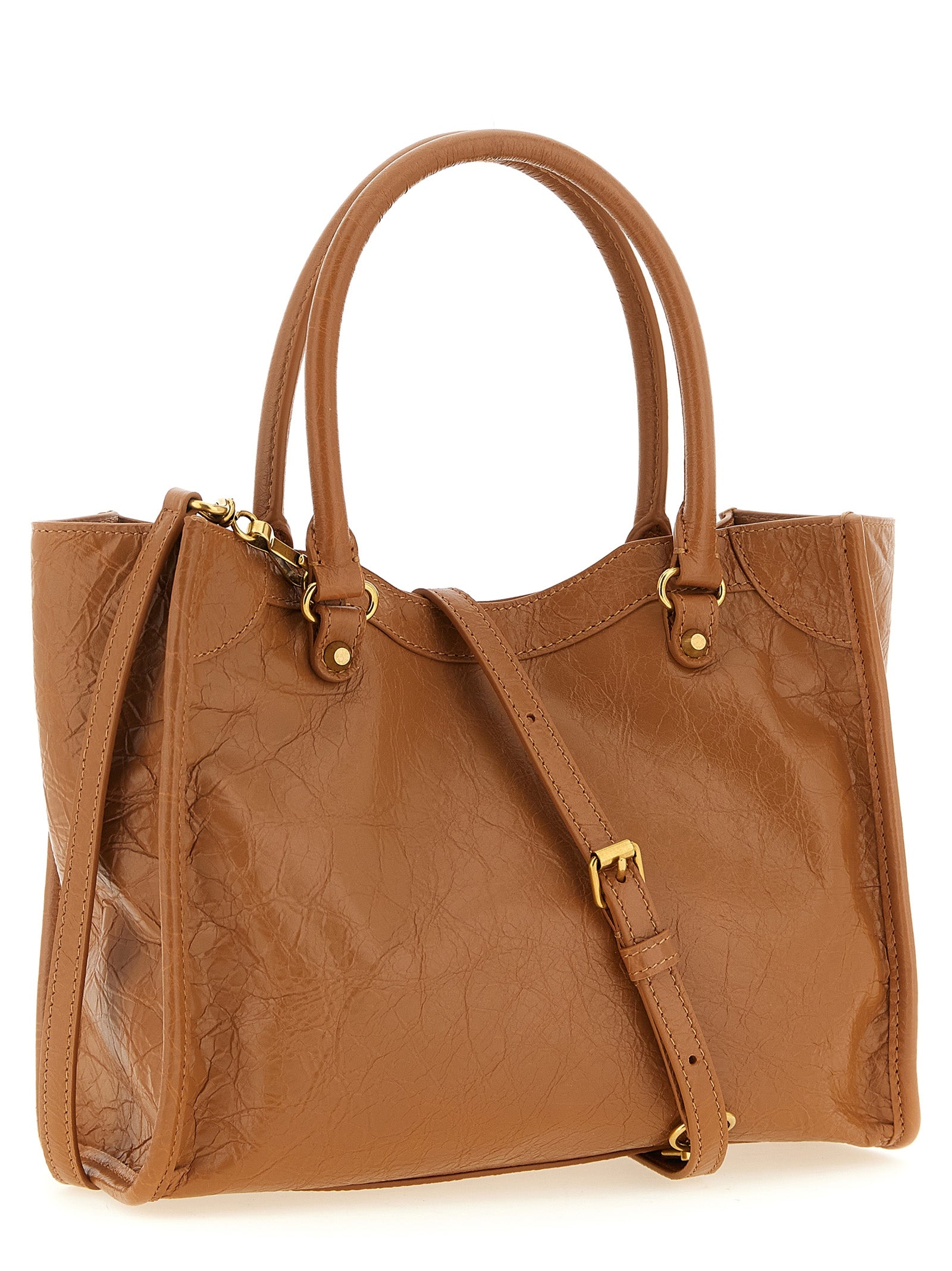 Balenciaga Le City Tote Bag Mini - Camel Arena Lambskin with Aged Gold Hardware
