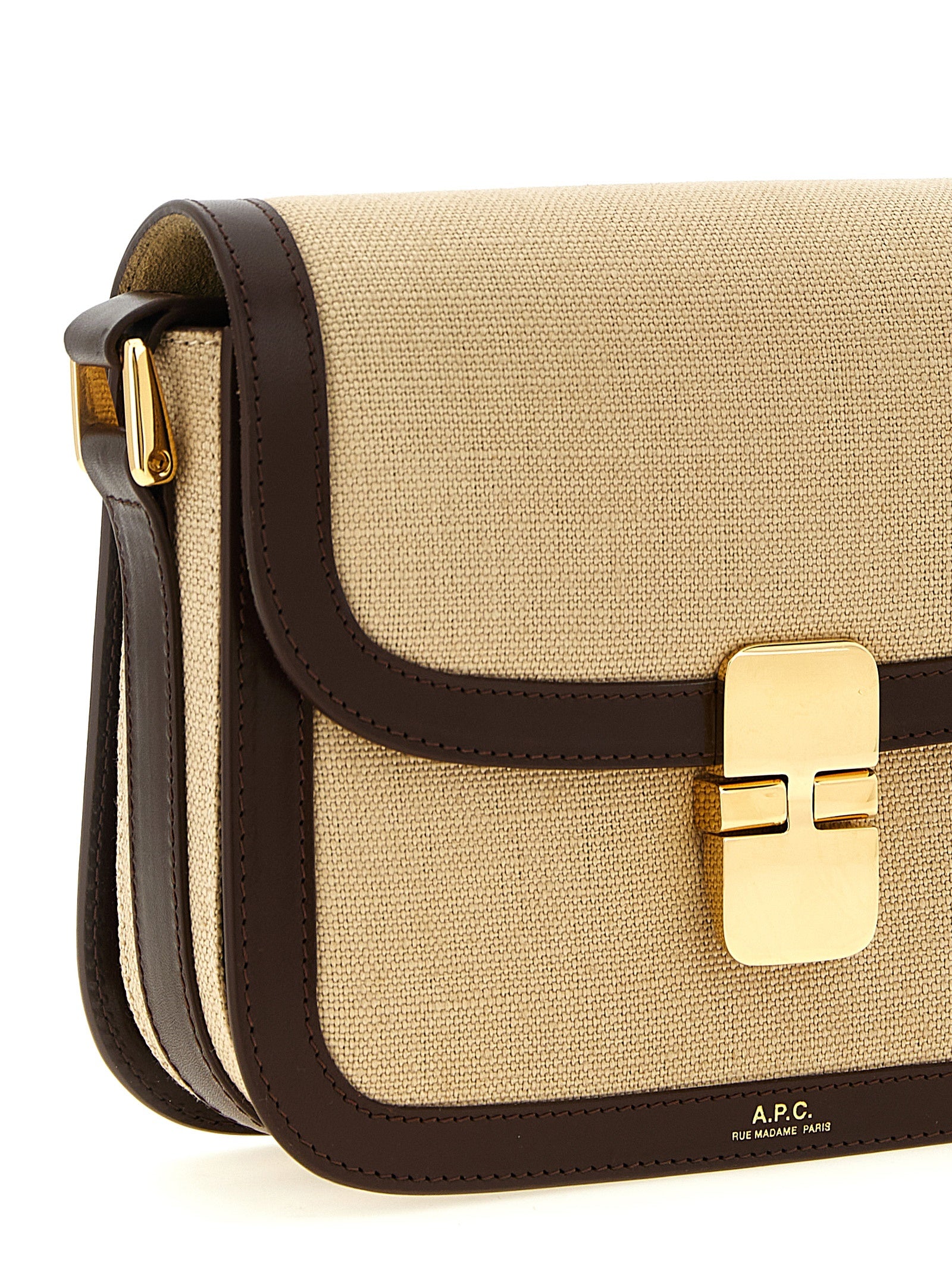A.P.C. Grace Small Bag - Beige Canvas and Hazelnut Leather
