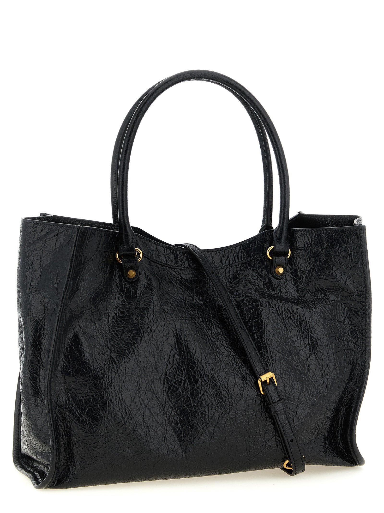 Balenciaga Le City Tote Bag Small - Black Arena Lambskin with Aged Gold Hardware