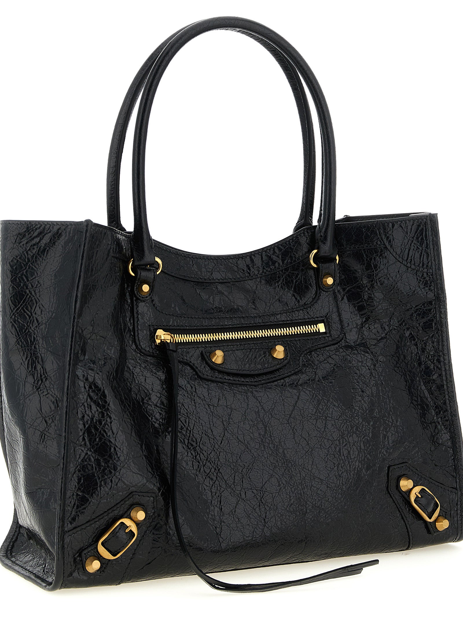 Balenciaga Le City Tote Bag Small - Black Arena Lambskin with Aged Gold Hardware