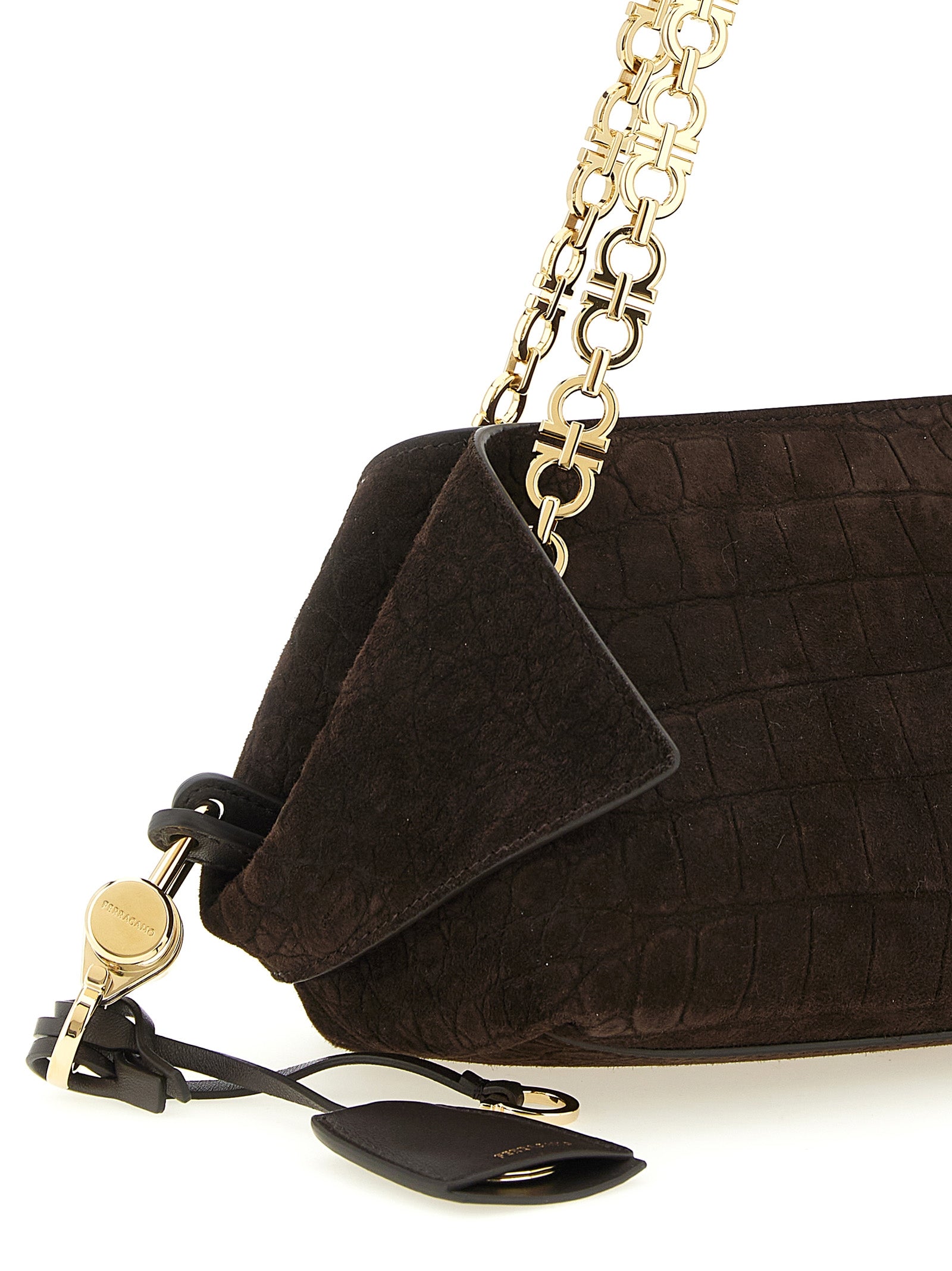 Ferragamo Gancini Chain Folded Shoulder Bag - Testa di Moro Alligator Print
