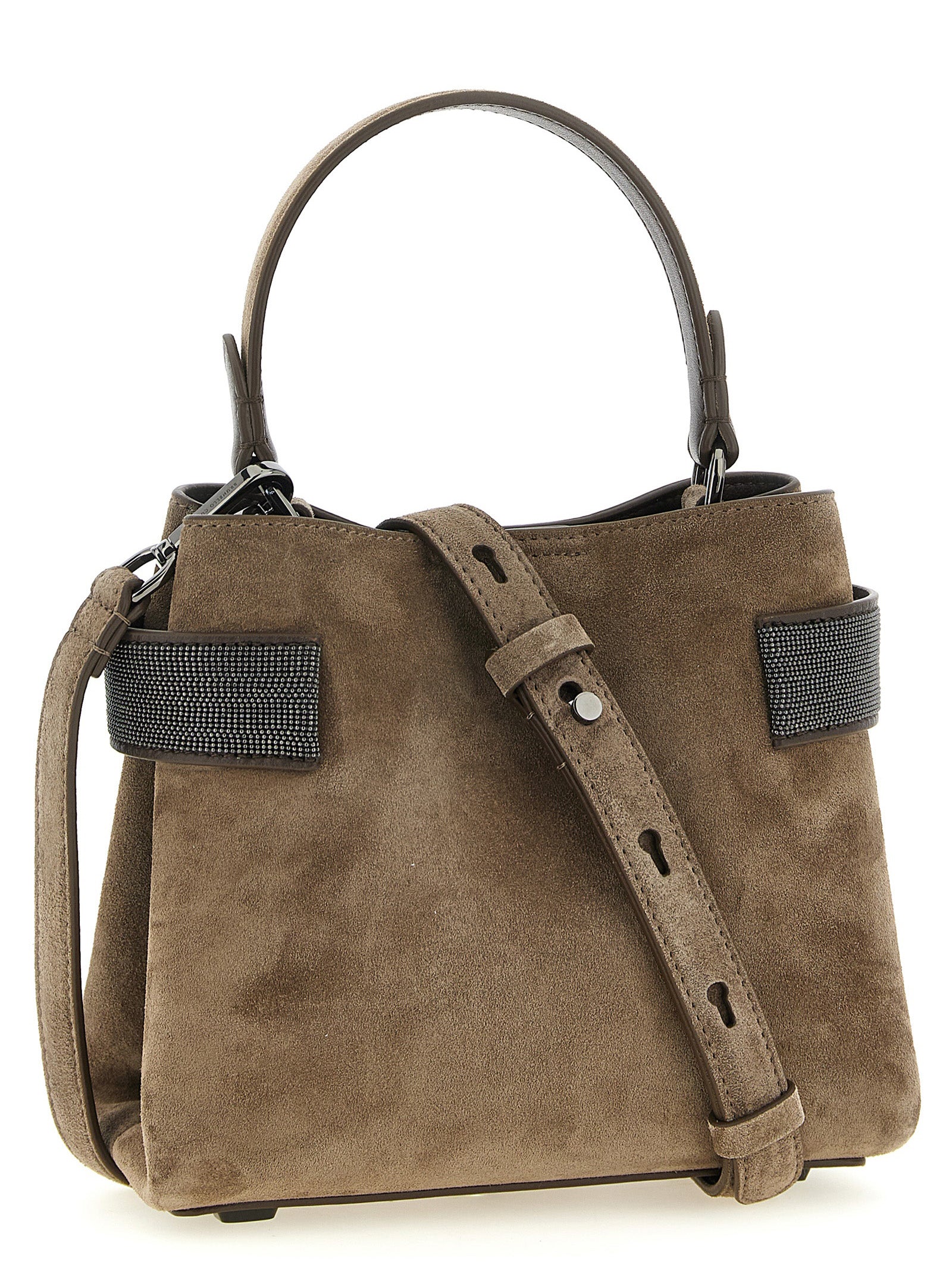 Brunello Cucinelli Essence Small Top-Handle Bag - Brown Suede with Monili