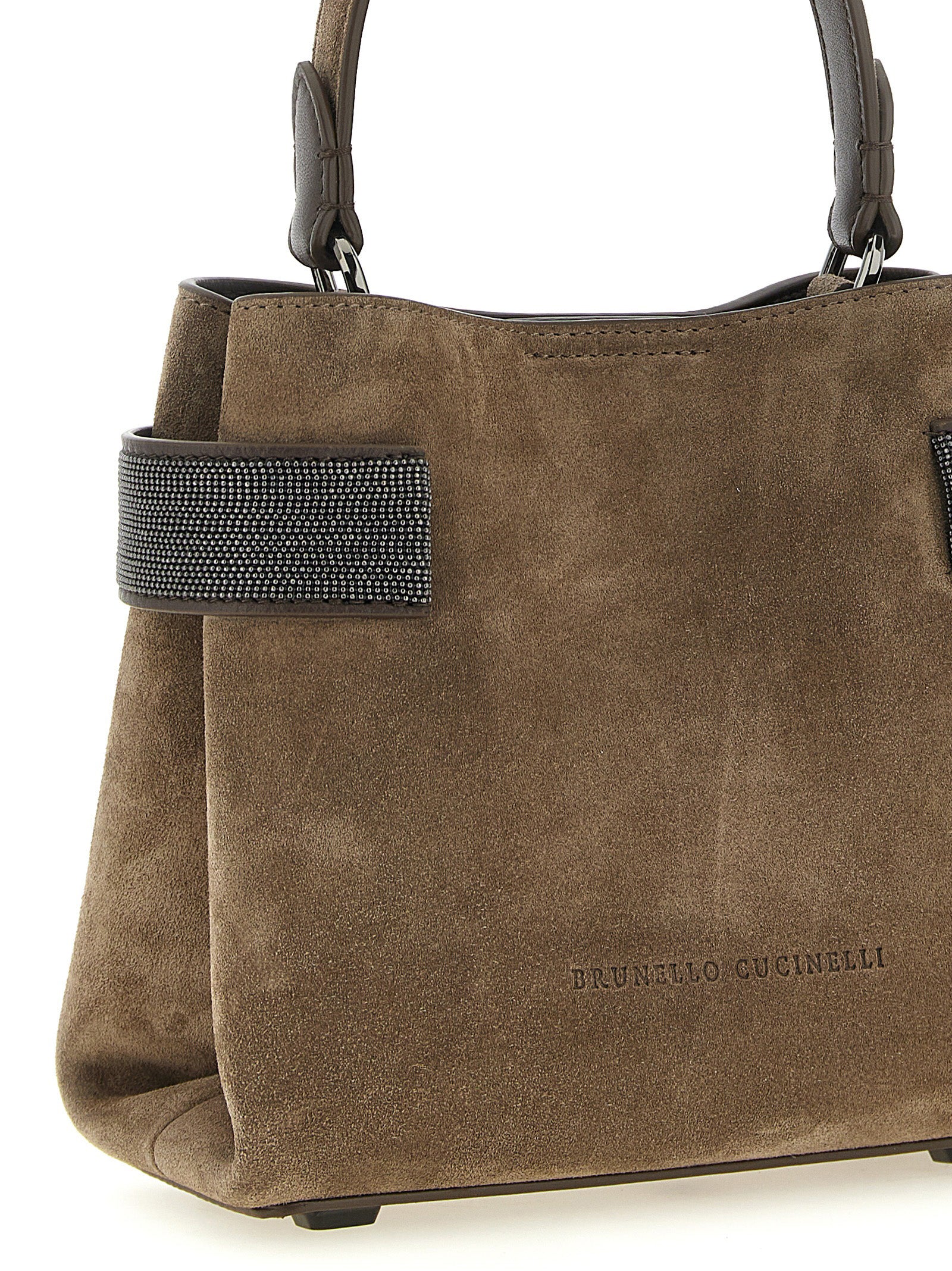 Brunello Cucinelli Essence Small Top-Handle Bag - Brown Suede with Monili