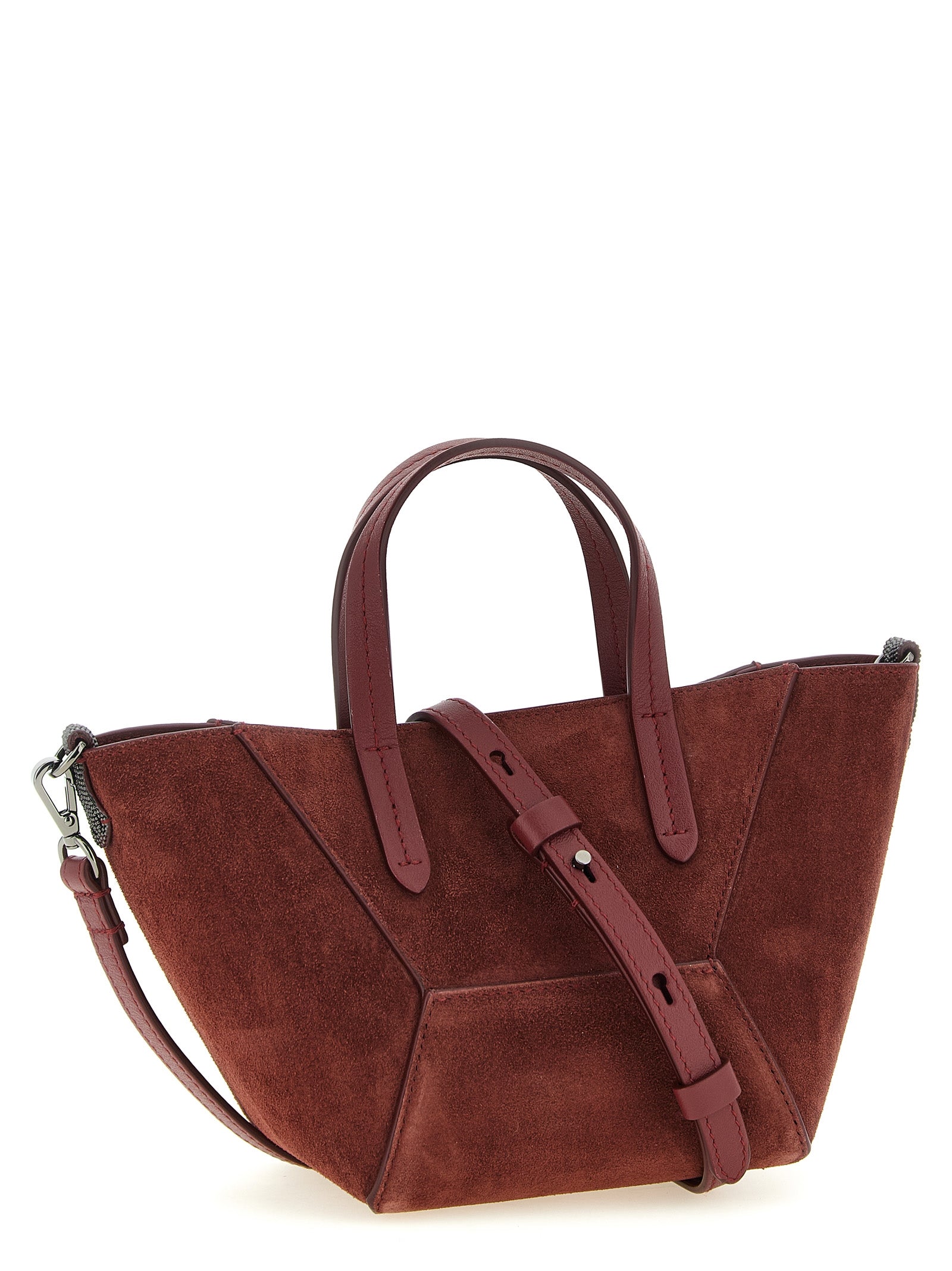 Brunello Cucinelli BC Duo Mini Suede Bag – Bordeaux with Monili Detail