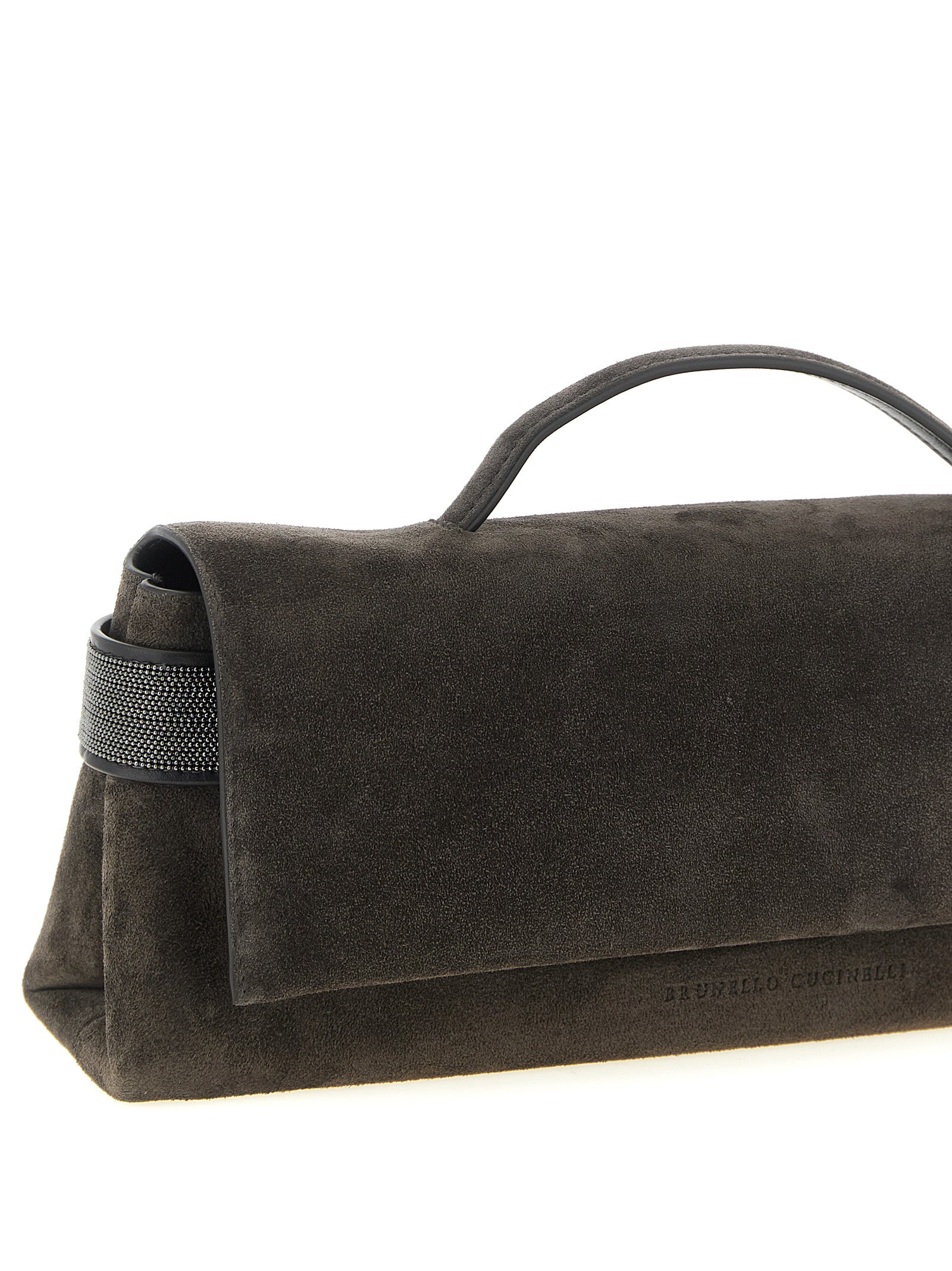 Brunello Cucinelli Essence Clutch Bag - Pepper Suede with Monili