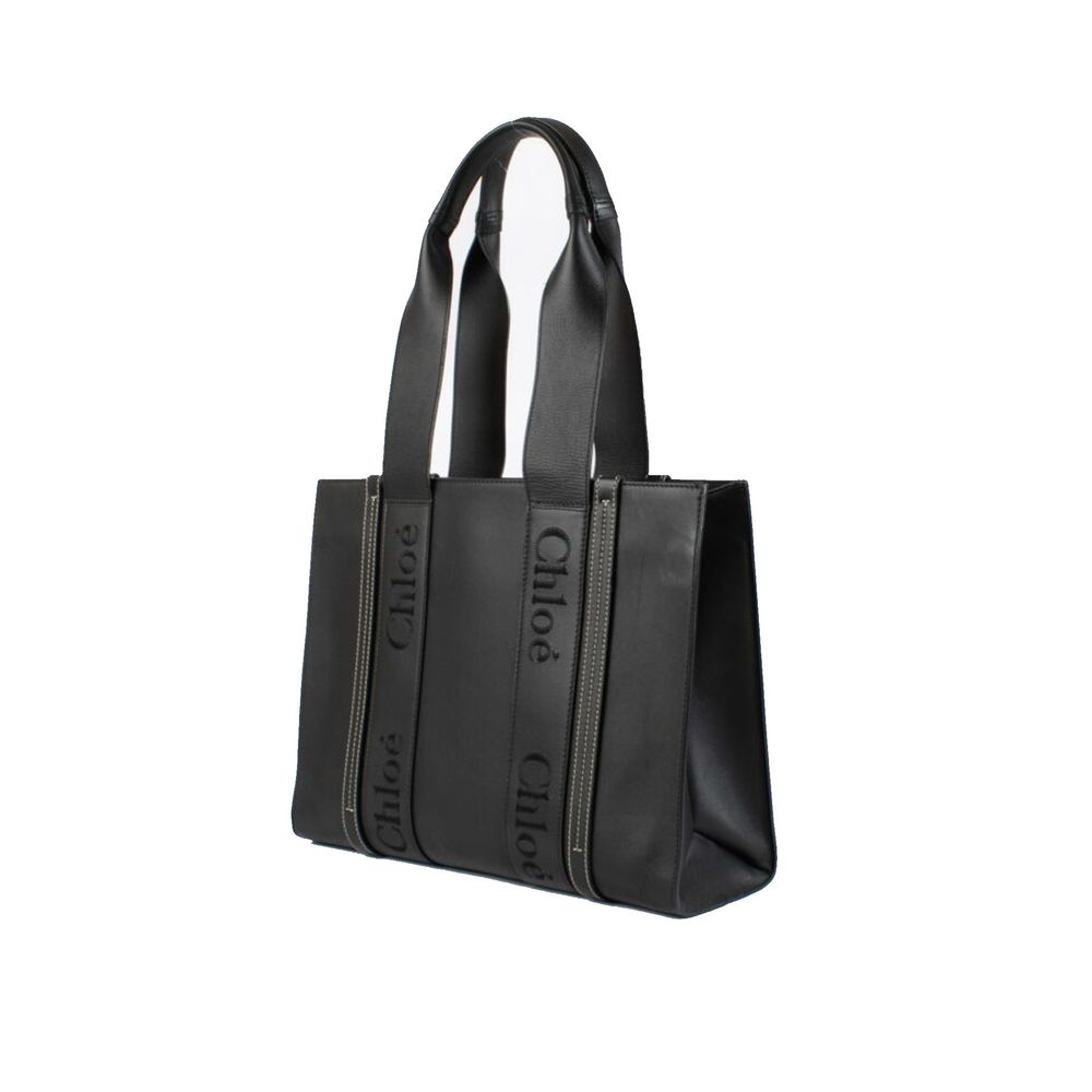 Chloé Woody Large Tote Bag in Leather - Black