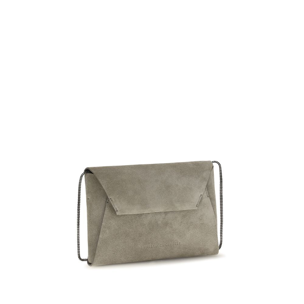 Brunello Cucinelli BC Duo Pochette with Precious Chain - Suede Khaki