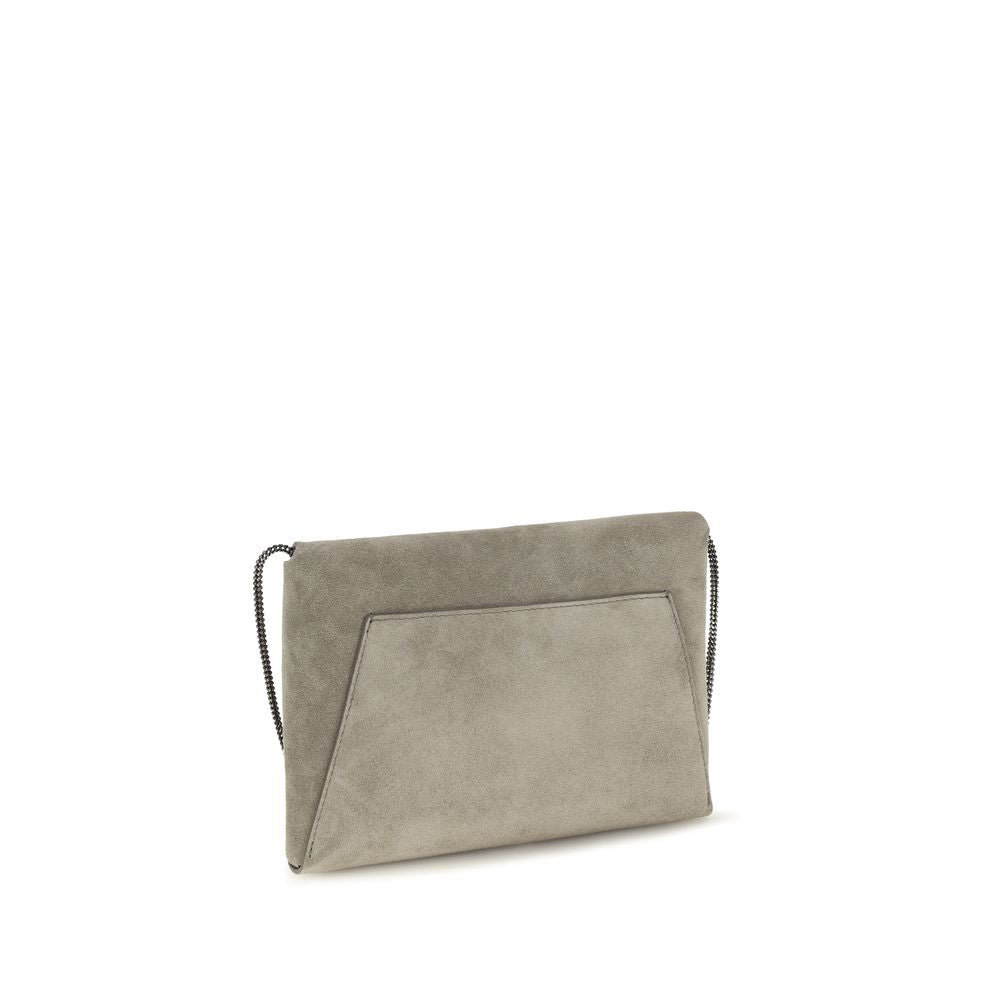 Brunello Cucinelli BC Duo Pochette with Precious Chain - Suede Khaki
