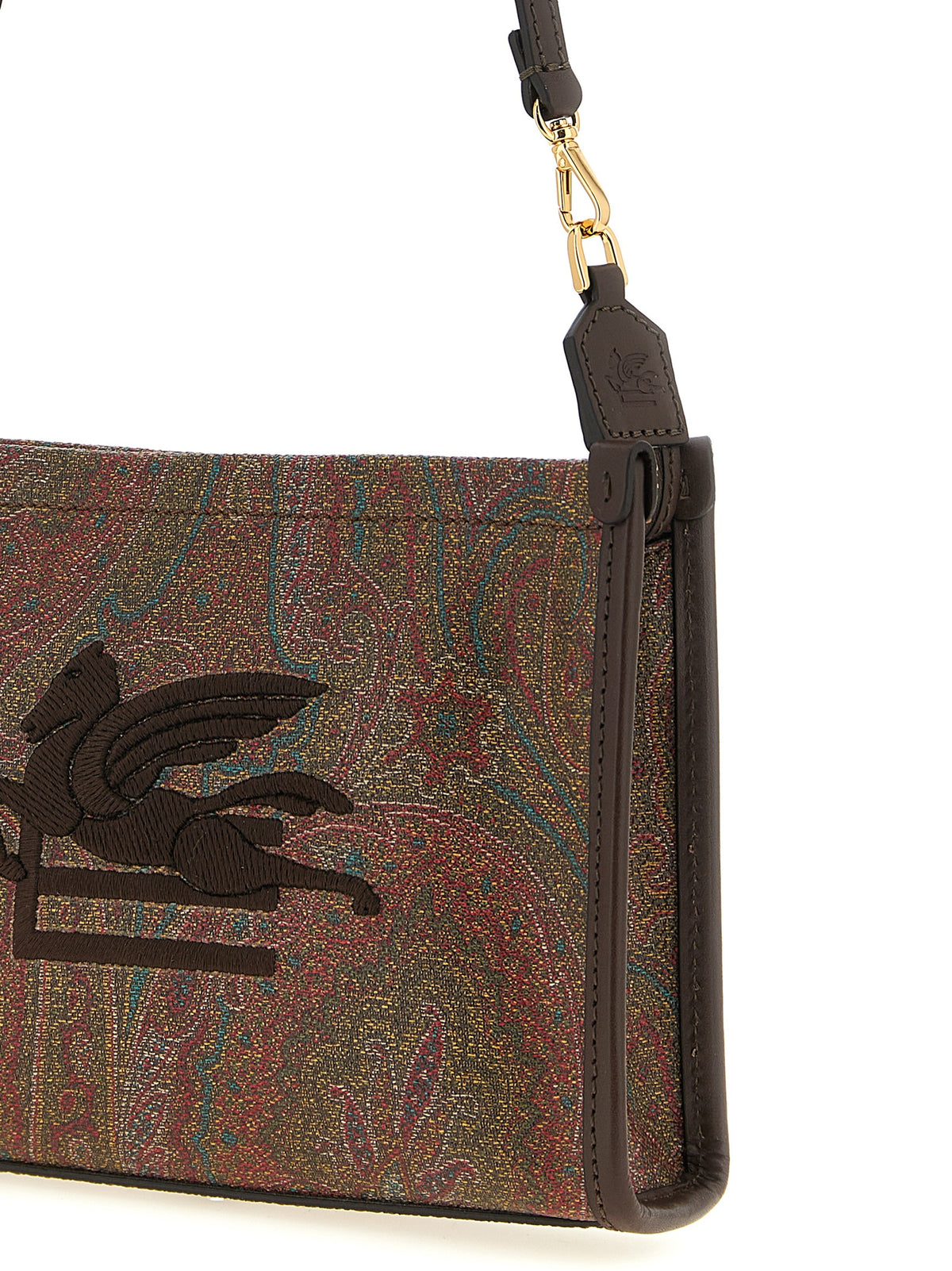 Etro Arnica Pouch with Pegaso Detail - Brown Paisley Jacquard Fabric