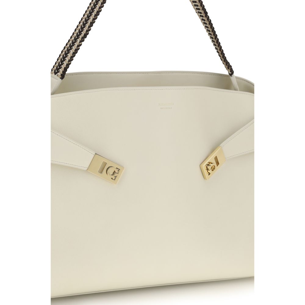 Ferragamo Hug Large Soft Shoulder Bag - Mascarpone / Testa di Moro