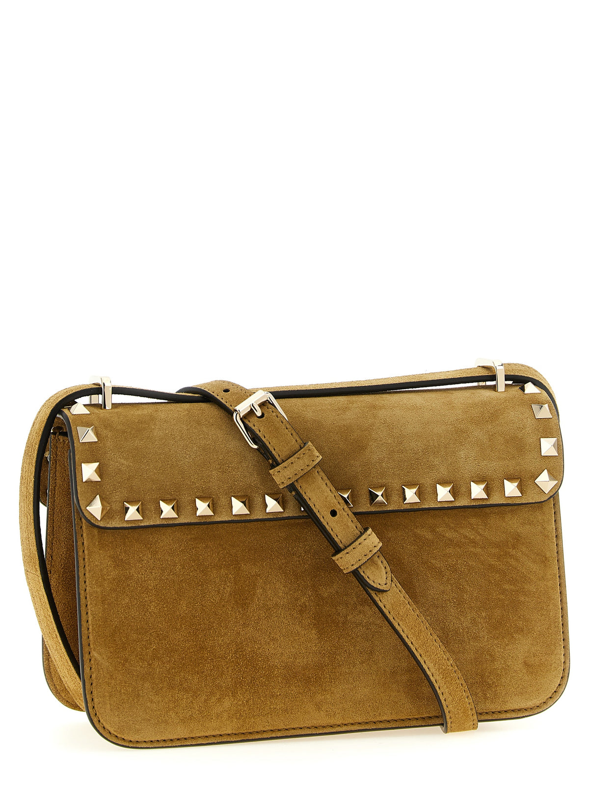Valentino Garavani Rockstud Small Shoulder Bag - Havana Beige Suede