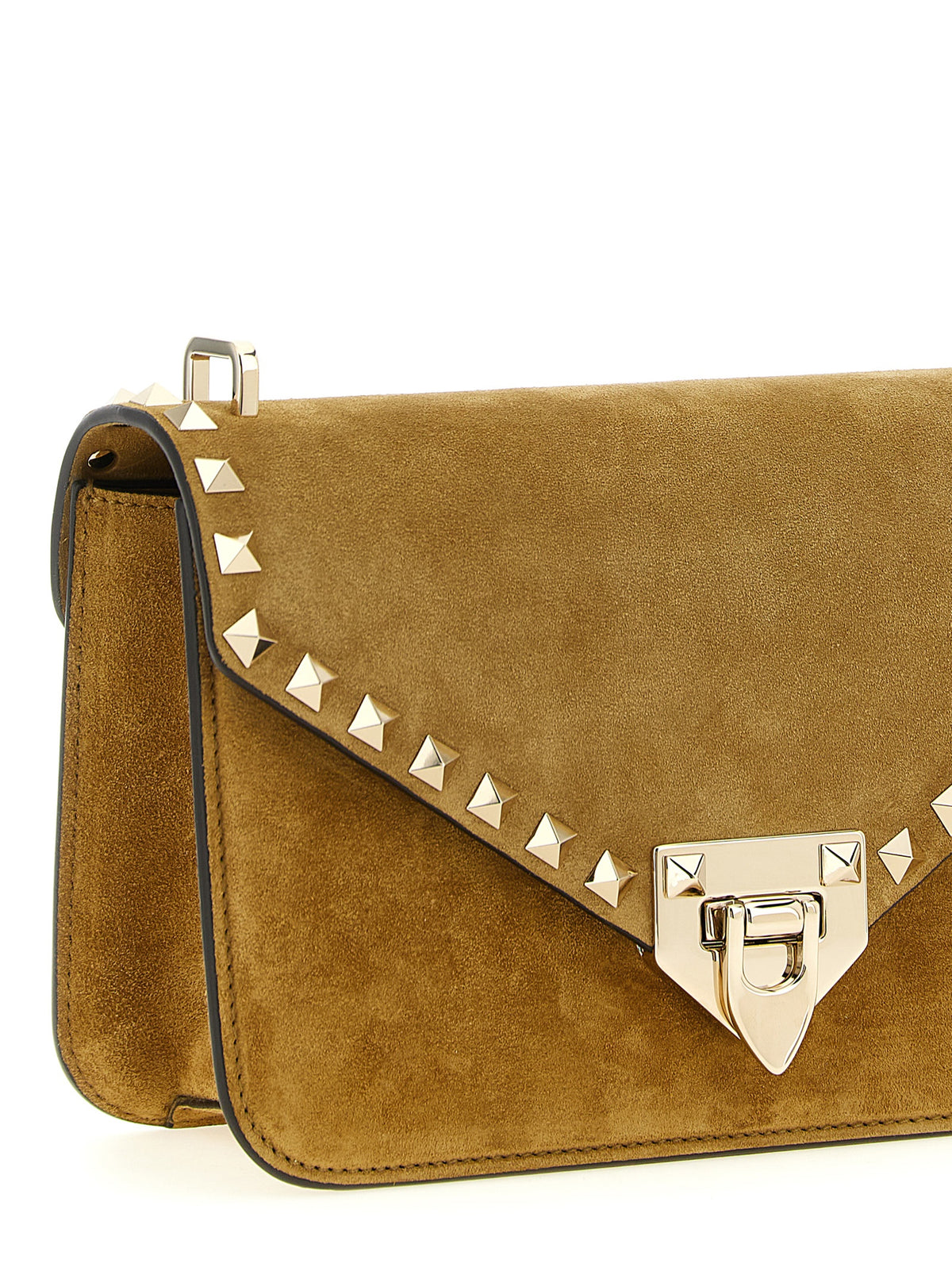 Valentino Garavani Rockstud Small Shoulder Bag - Havana Beige Suede