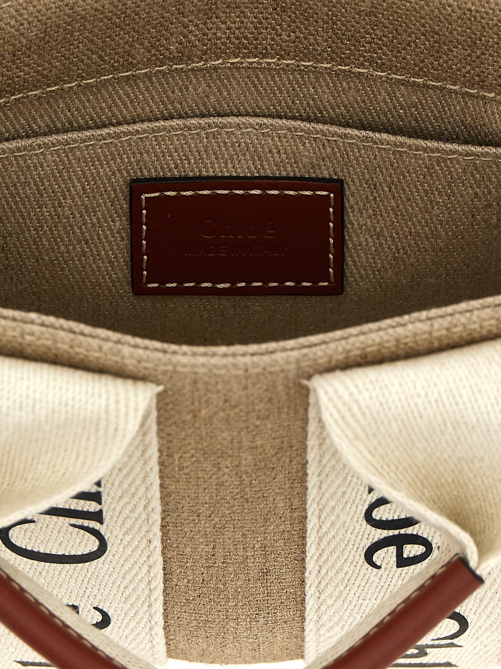 Chloé Woody Mini Tote Bag in Linen - White and Brown