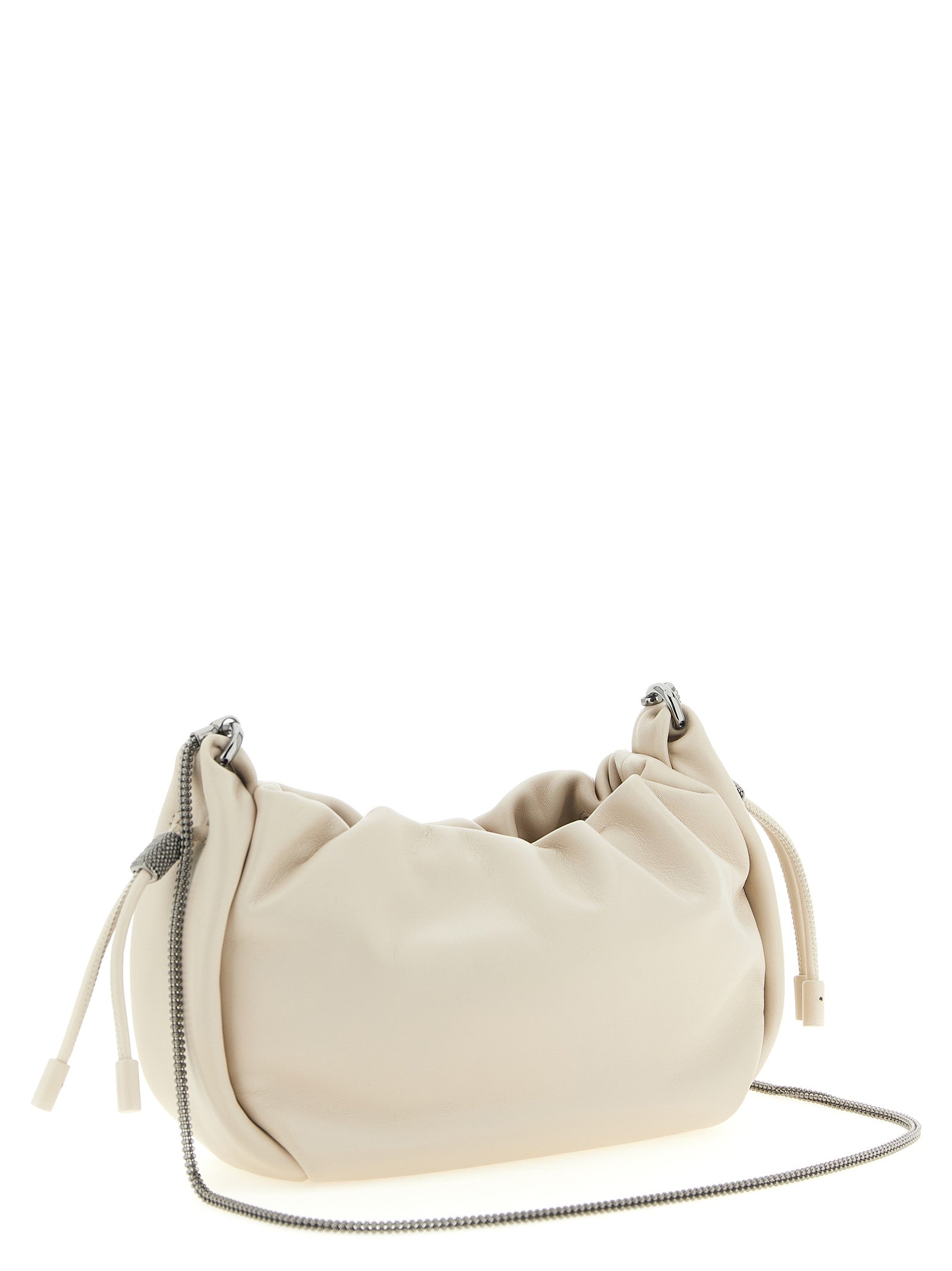 Brunello Cucinelli Mellow Mini Bucket Bag with Monili - Ivory