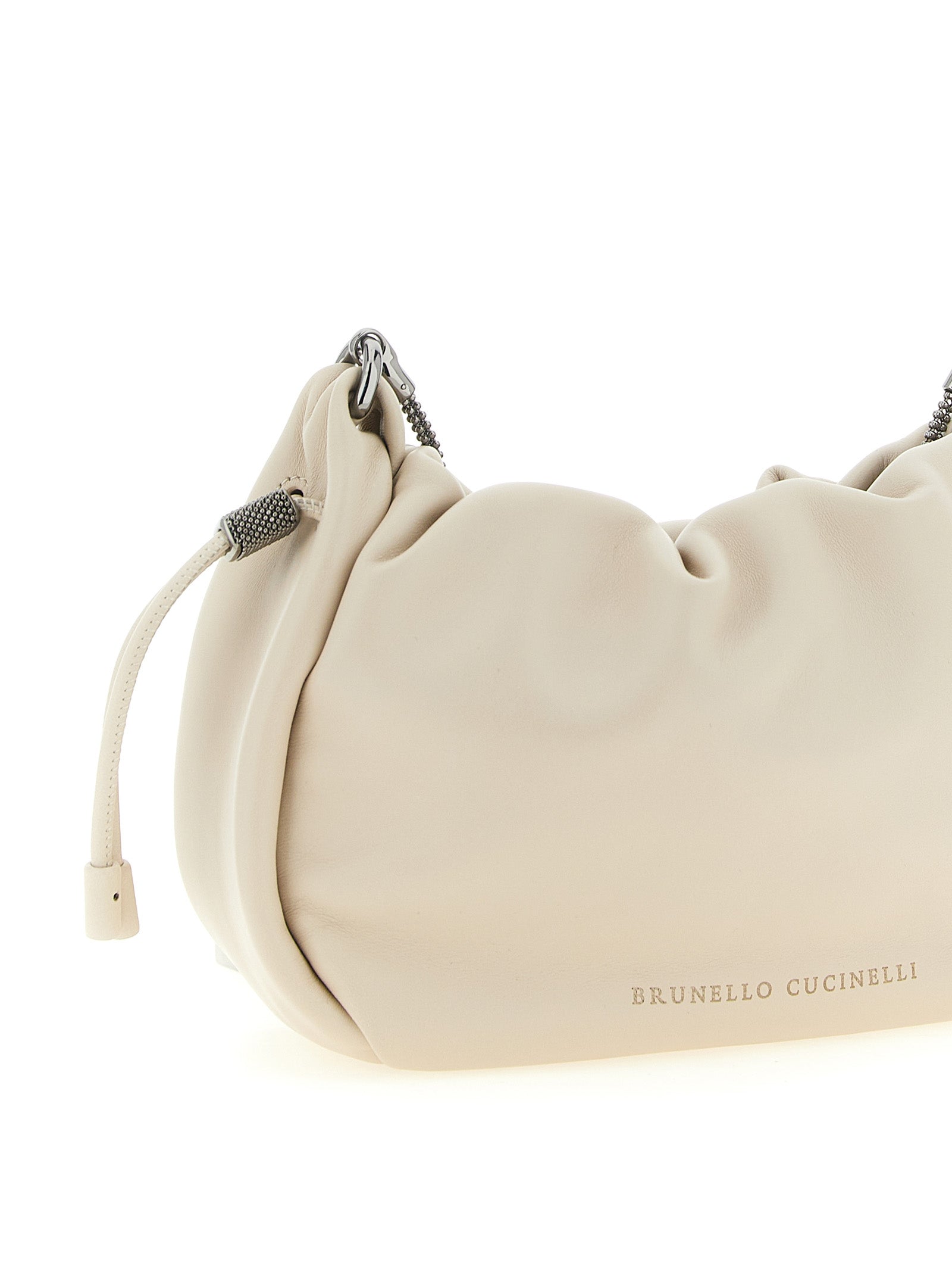 Brunello Cucinelli Mellow Mini Bucket Bag with Monili - Ivory