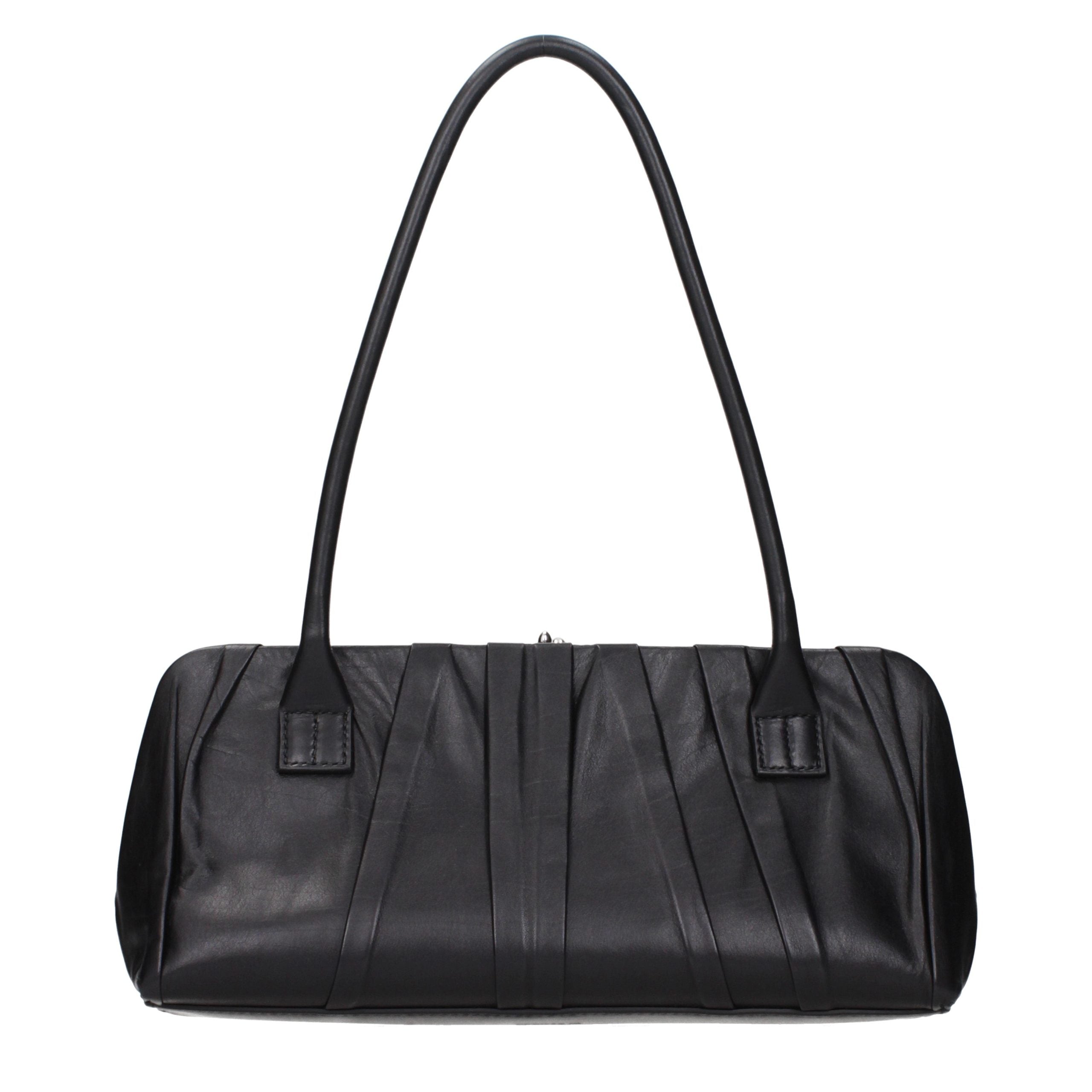 Jil Sander Pleated East West Shoulder Bag - Black
