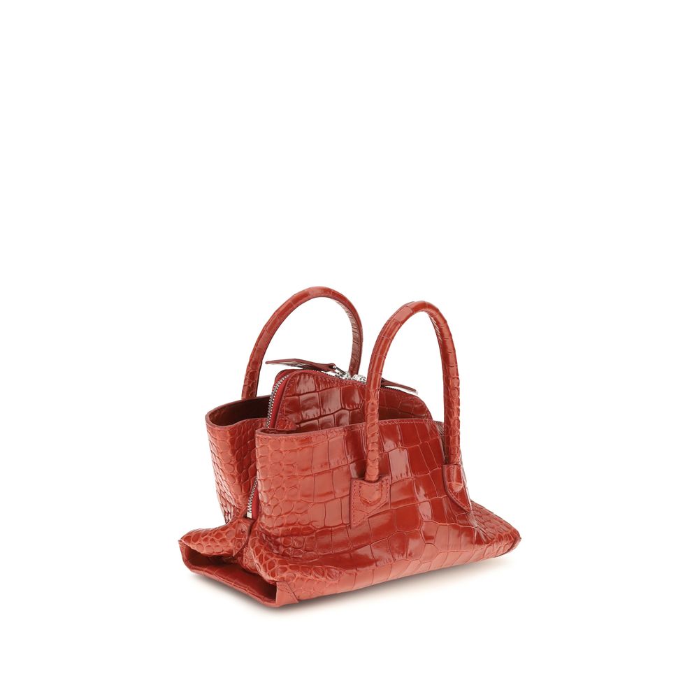 The Attico La Passeggiata Mini Top Handle - Red Croc-Print Leather