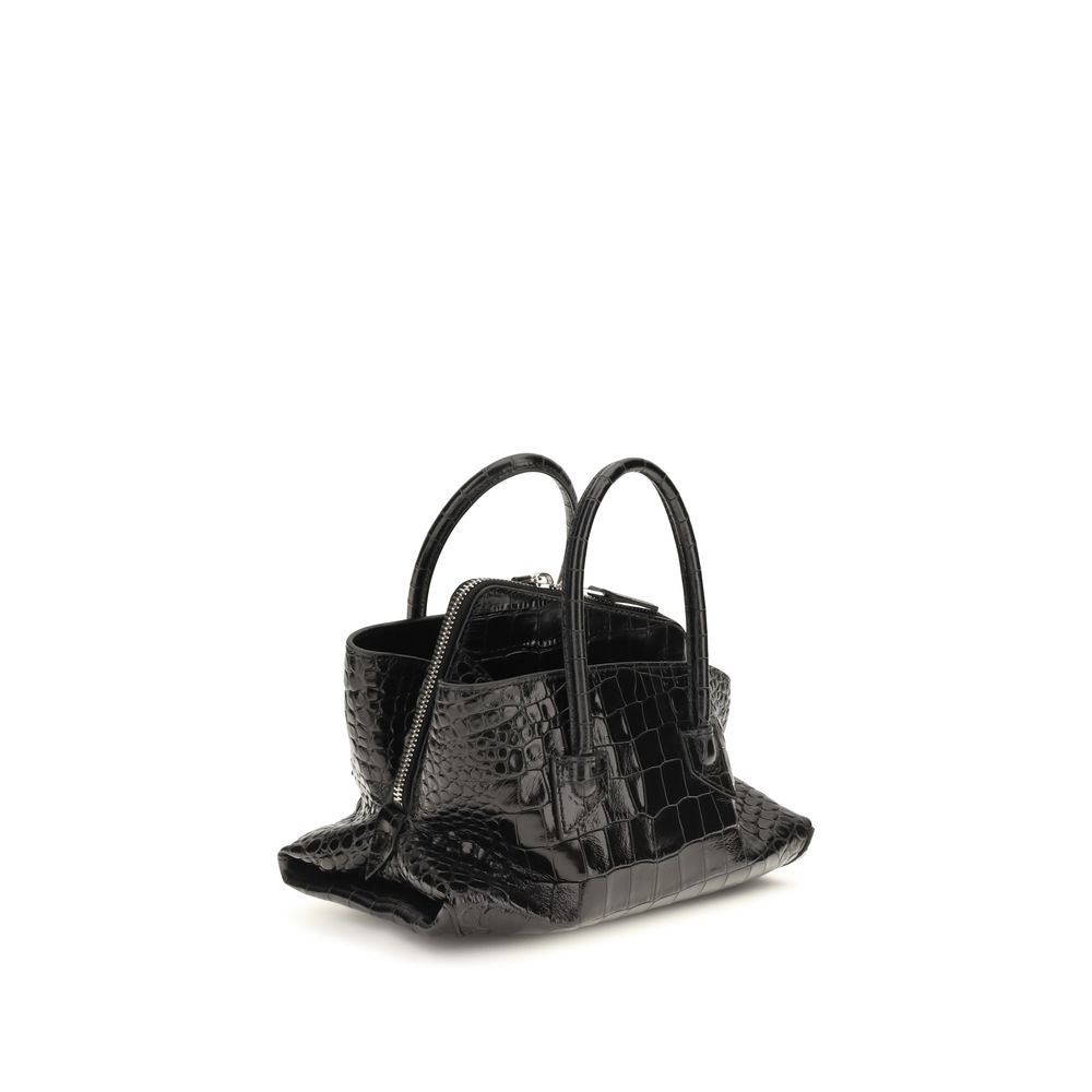 The Attico La Passeggiata Mini Top Handle - Black Croc-Print Leather