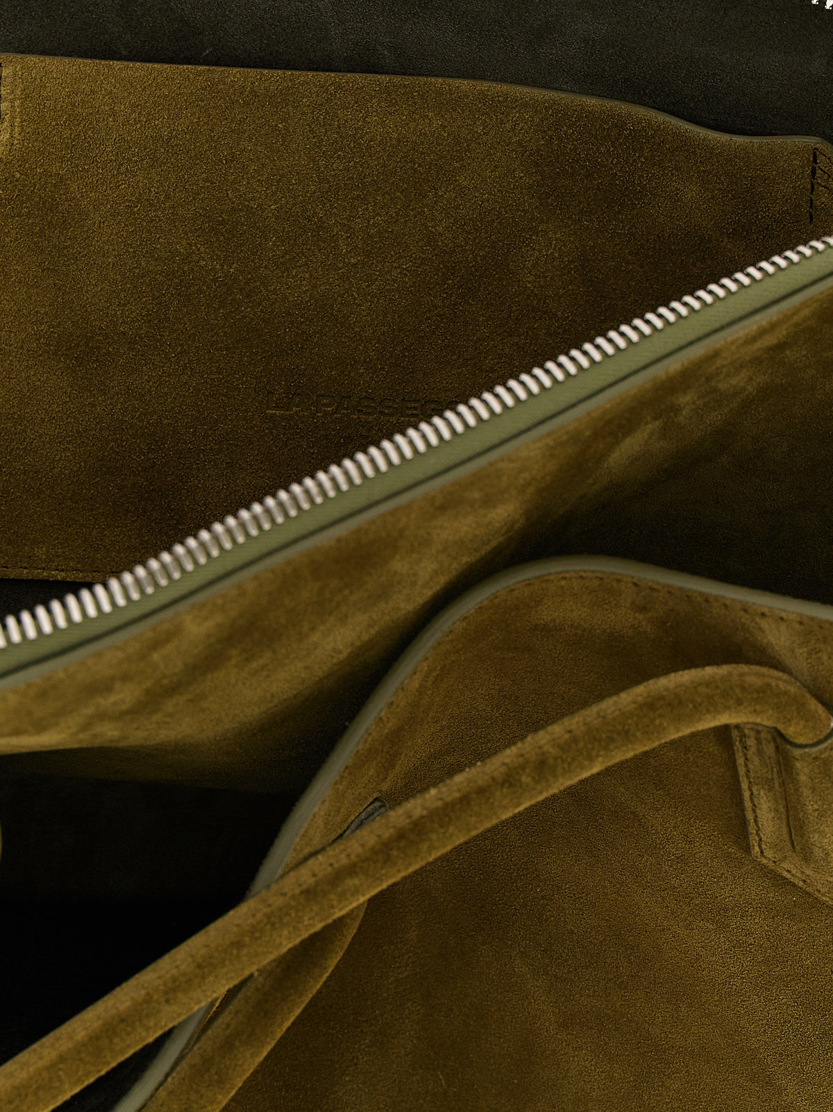 The Attico La Passeggiata Medium Top Handle - Khaki Suede