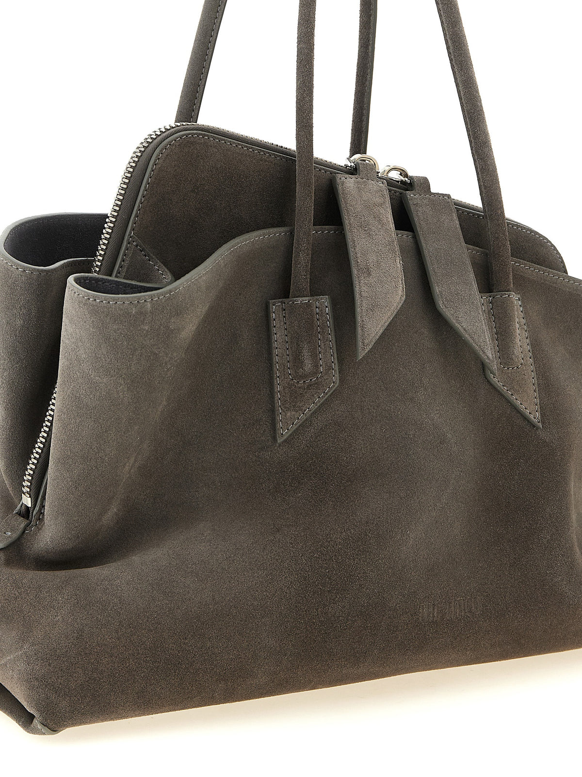 The Attico La Passeggiata Medium Top Handle - Dark Grey Suede