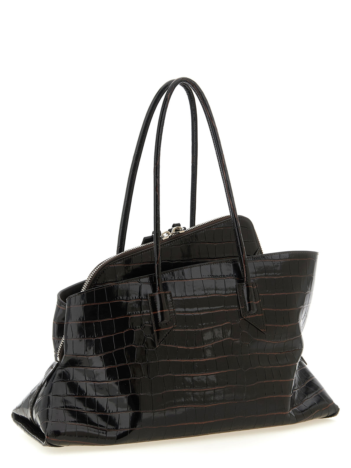The Attico La Passeggiata Medium Top Handle - Coffee Croc-Embossed Calfskin