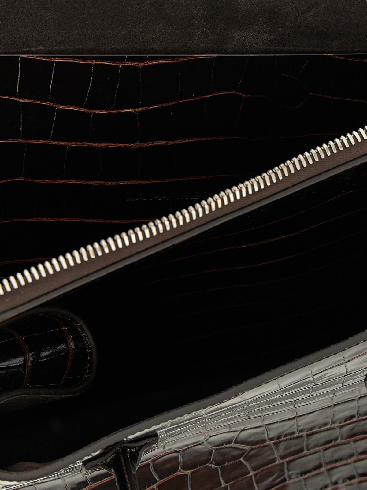 The Attico La Passeggiata Medium Top Handle - Coffee Croc-Embossed Calfskin
