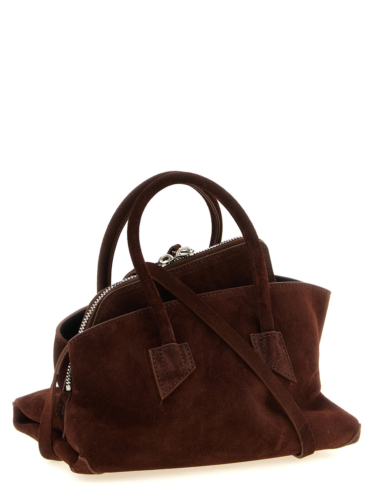 The Attico La Passeggiata Mini Top Handle - Chocolate Brown Suede