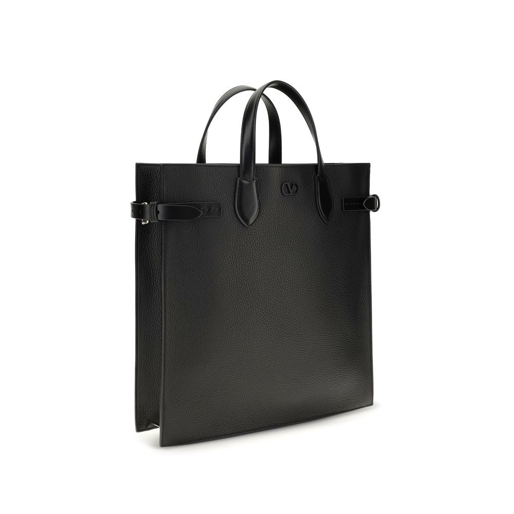 Valentino Garavani Antibes Medium Tote Bag - Black Grained Leather