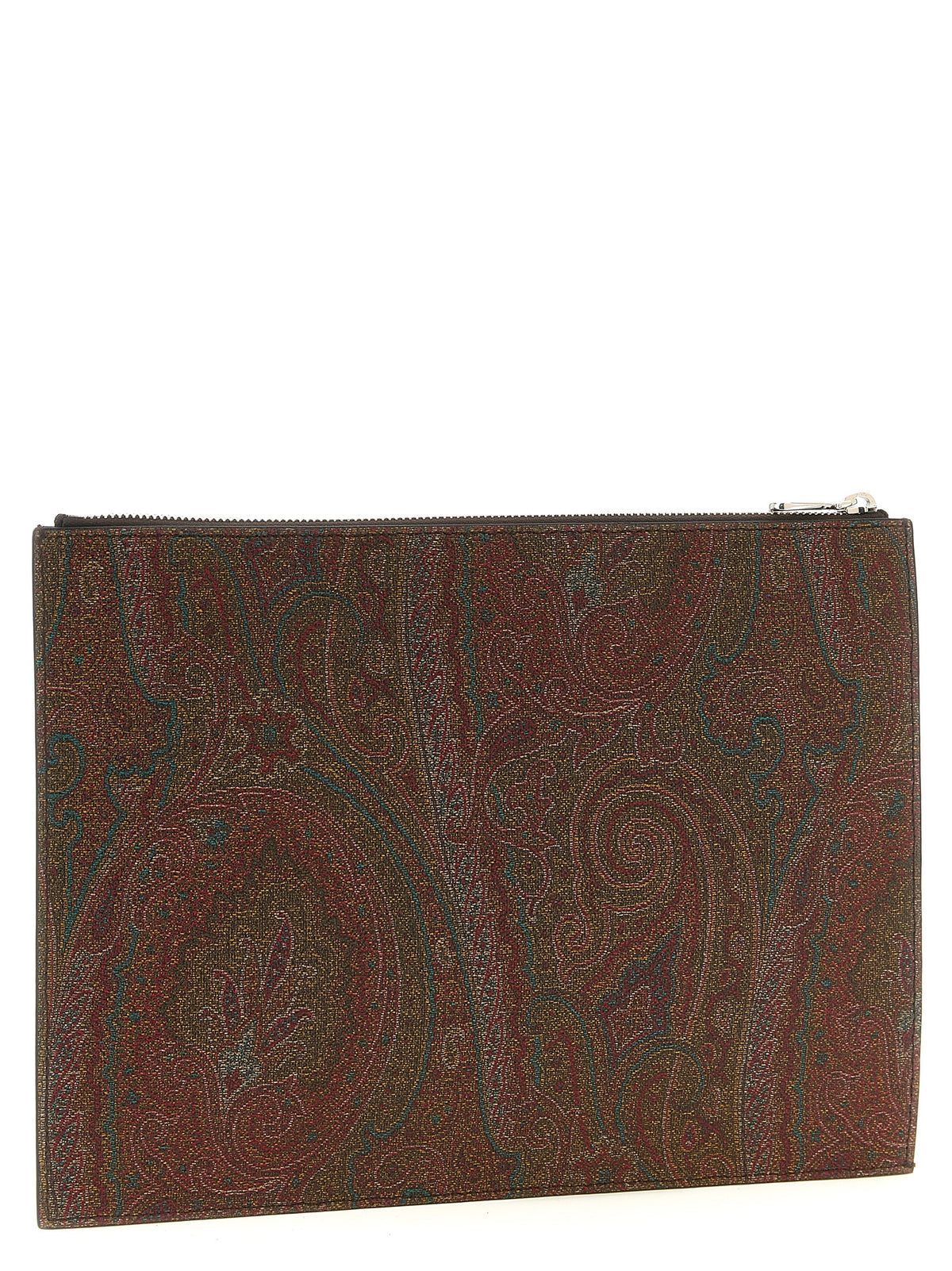 Etro Arnica Large Pouch with Pegaso Detail - Brown Paisley Jacquard Fabric