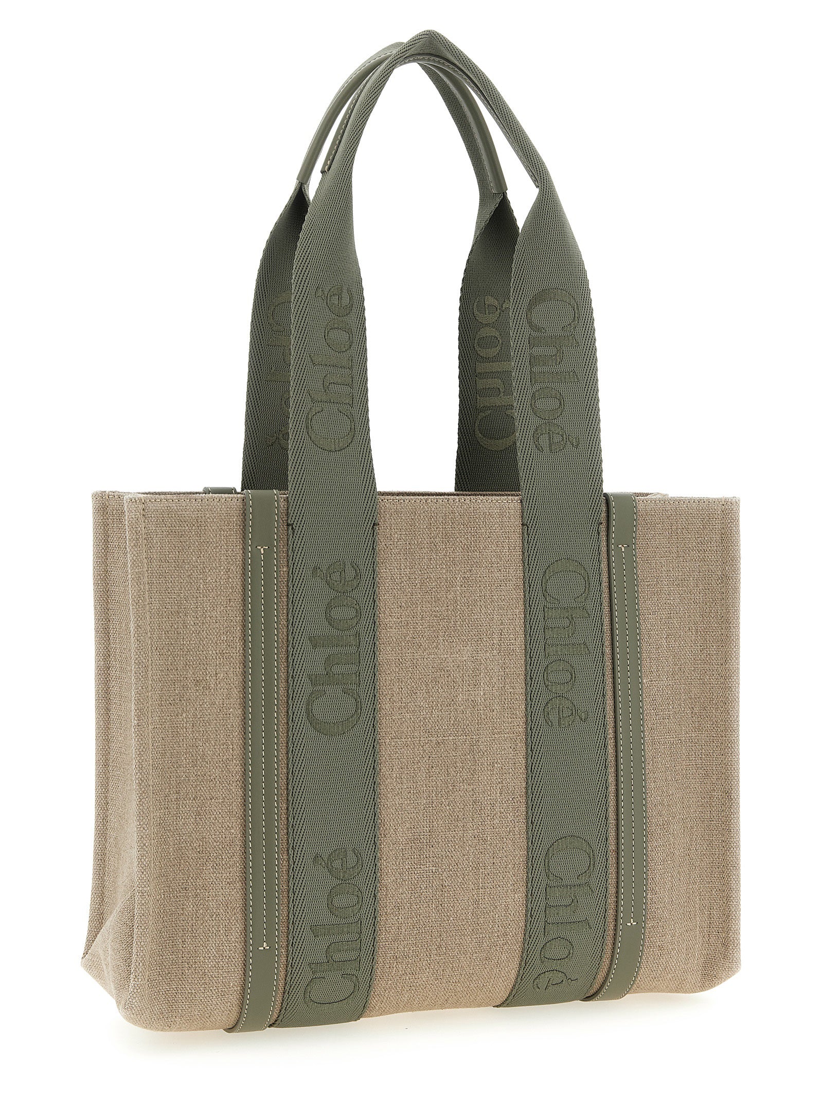 Chloé Woody Medium Tote Bag in Linen - Aloe Green