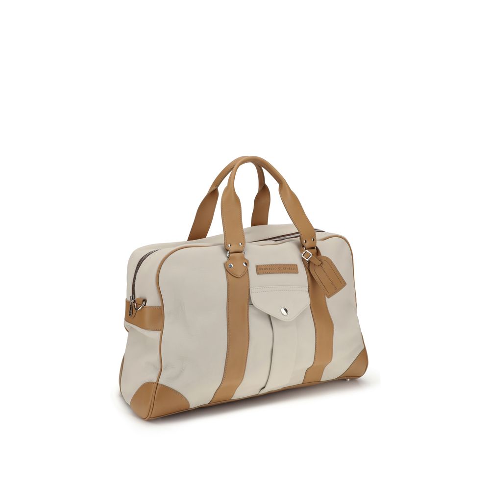 Brunello Cucinelli Grained Calfskin and Cowhide Street Bag - Ivory