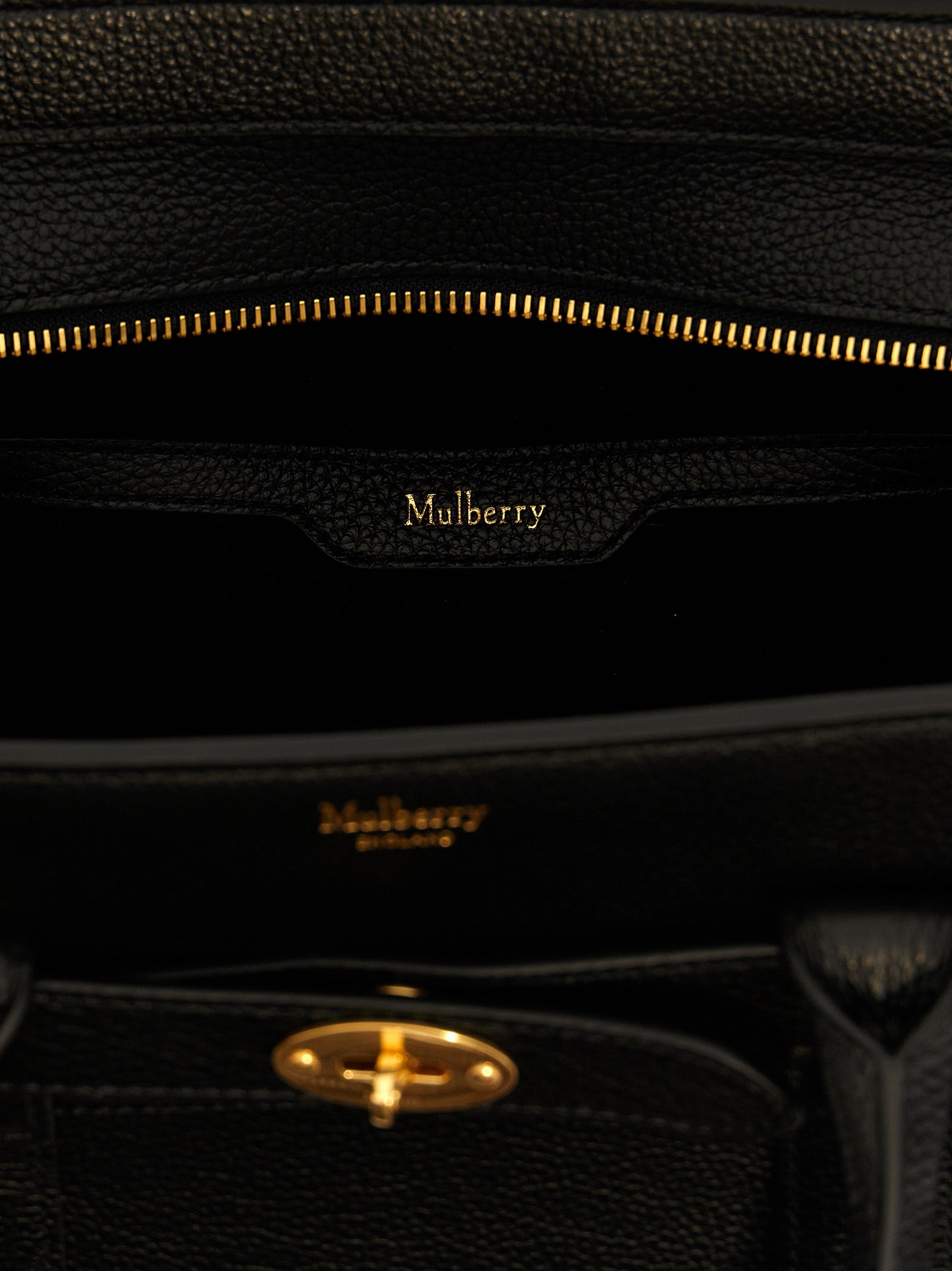 Mulberry Small Zipped Bayswater Tote Bag - Black Classic Grain