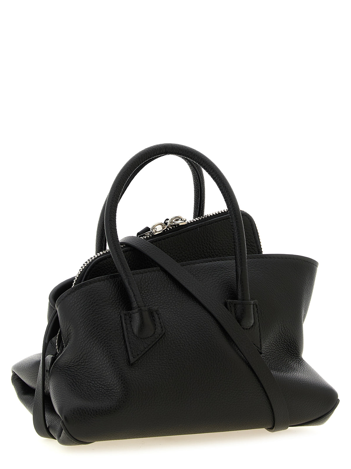 The Attico La Passeggiata Mini Top Handle - Black Grained Leather