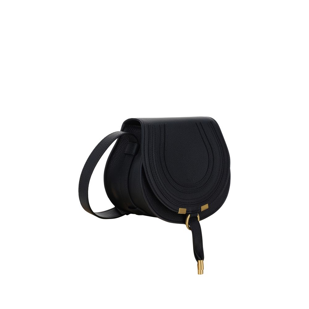 Chloé Marcie Small Saddle Bag - Black Grained Leather