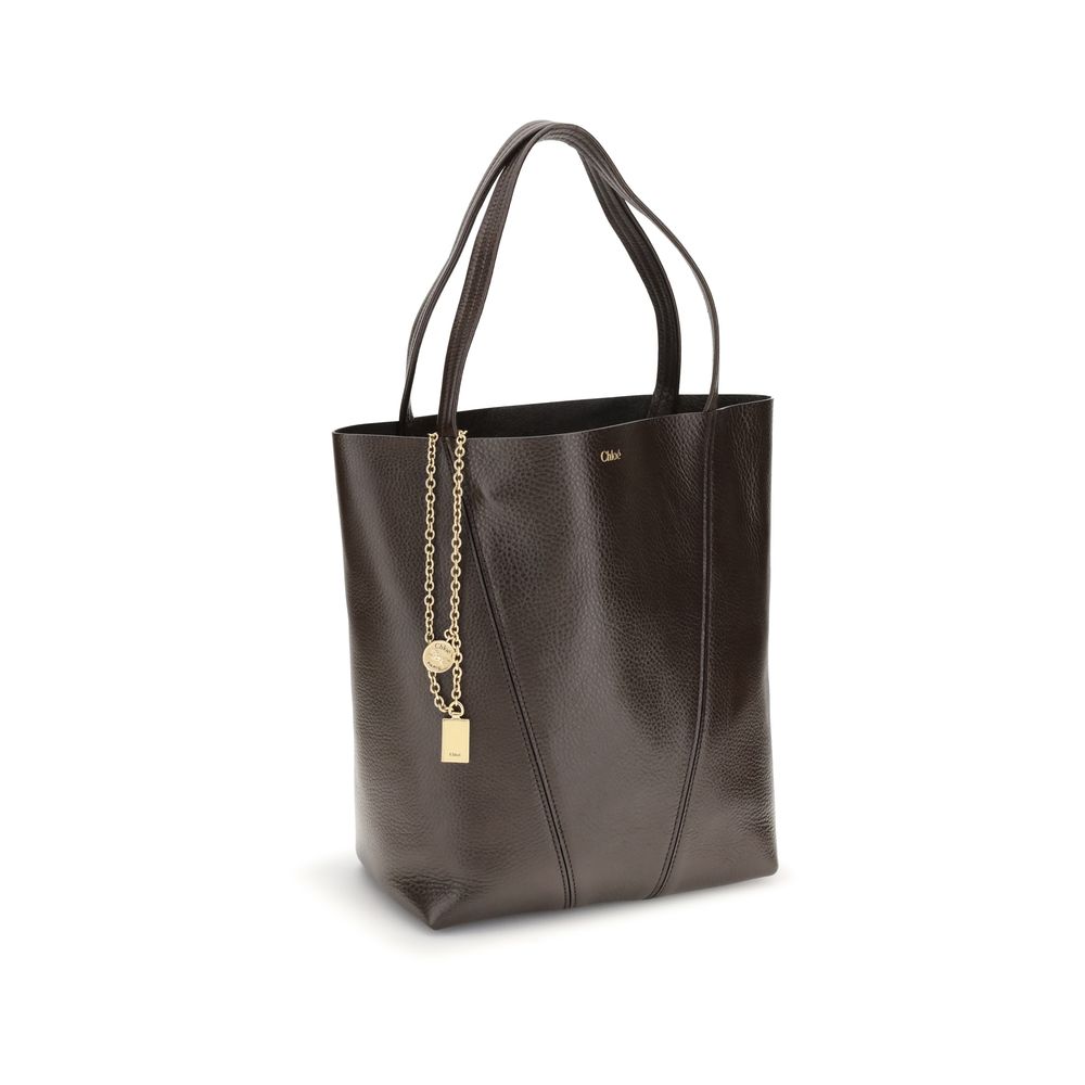 Chloé Spin Tote Bag in Grained Leather - Kohl Brown