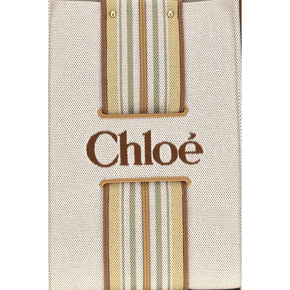 Chloé Woody Loop Tote Bag in Canvas - Pure Brown